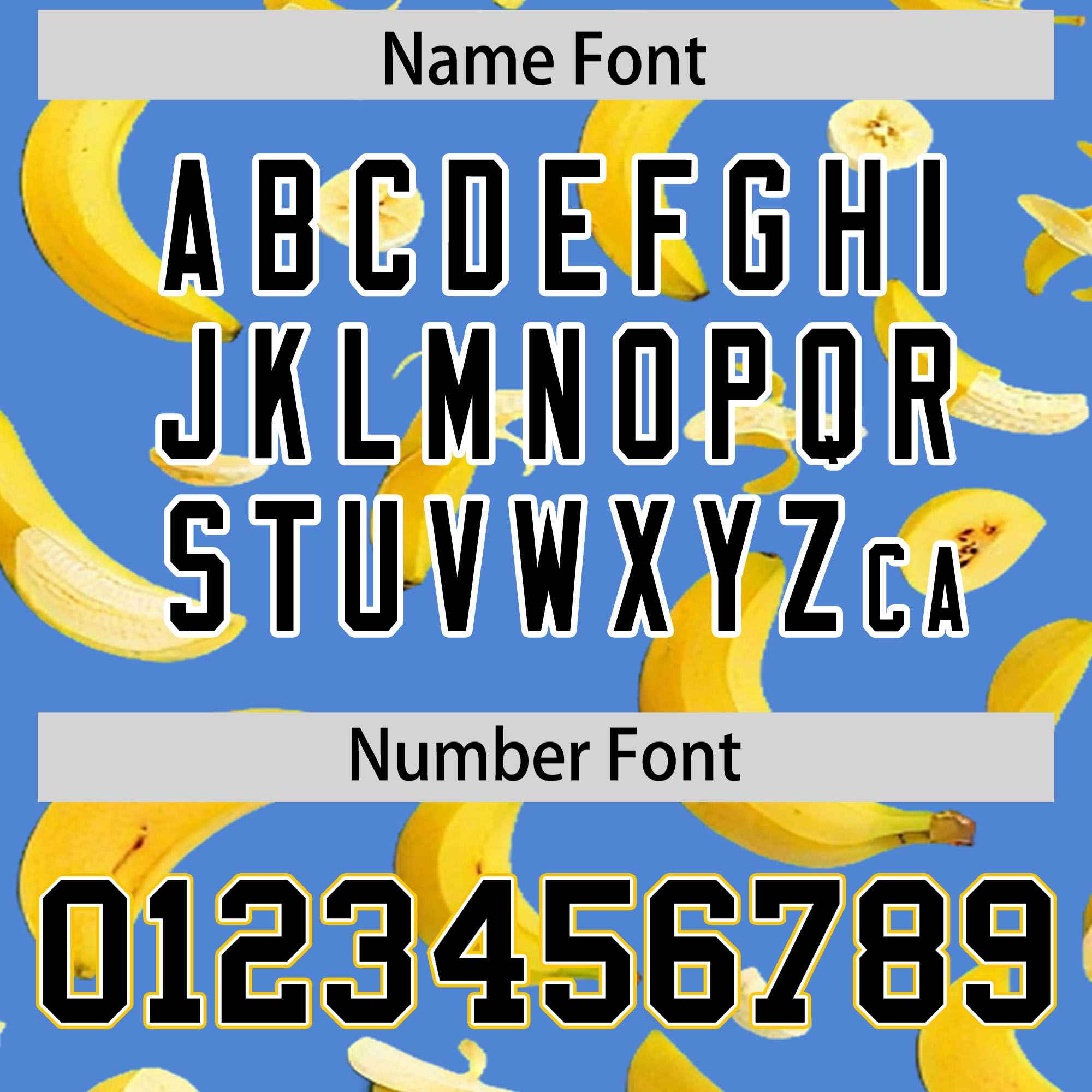 Custom Powder Blue Varsity Full-Zip Banana Pattern Letterman Bomber Jacket | Graffiti Pattern | Embroidery&Dye-sublimation printing | KXKSHOP