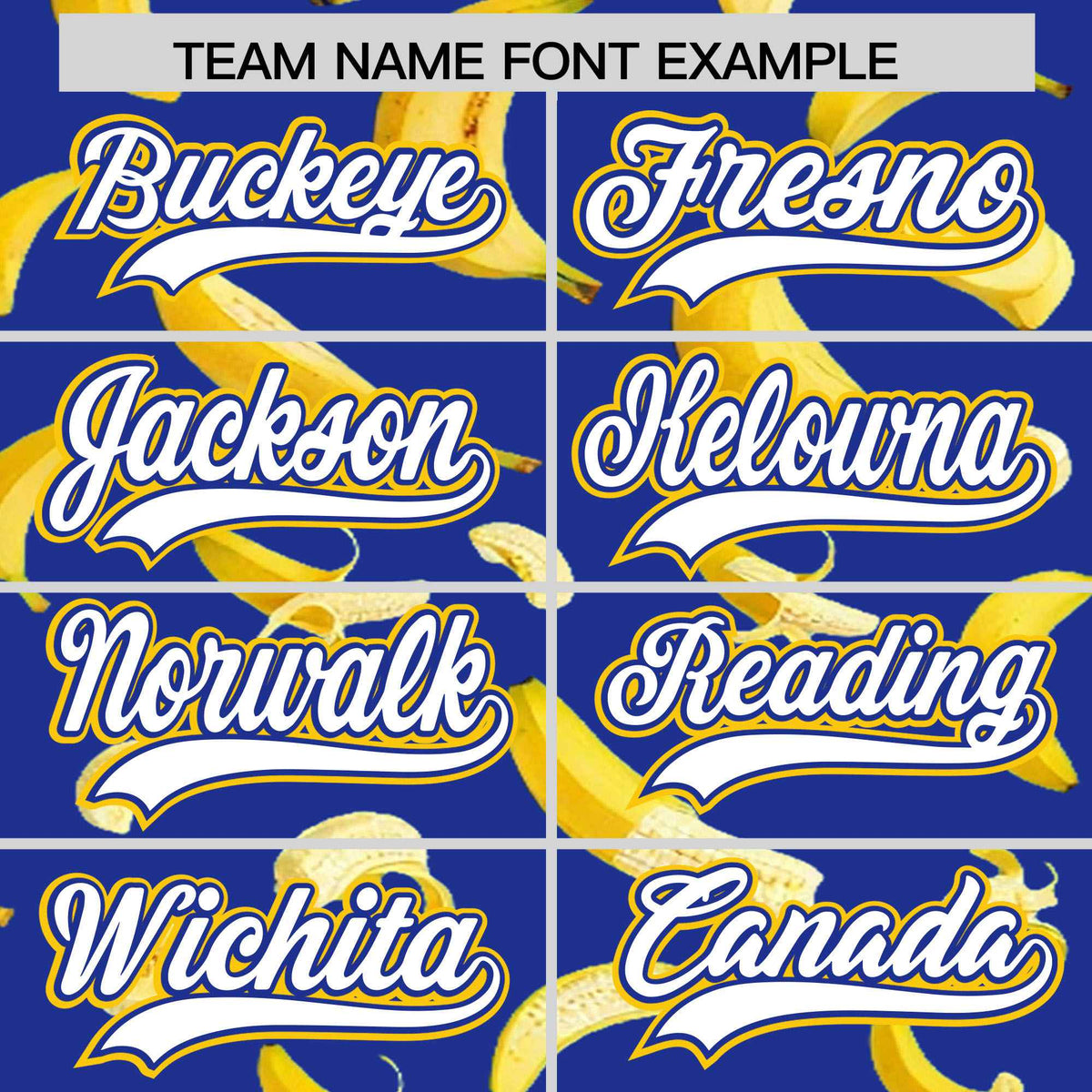 Custom Royal Blue Varsity Full-Zip Banana Pattern Letterman Bomber Jacket | Graffiti Pattern | Embroidery&amp;Dye-sublimation printing | KXKSHOP