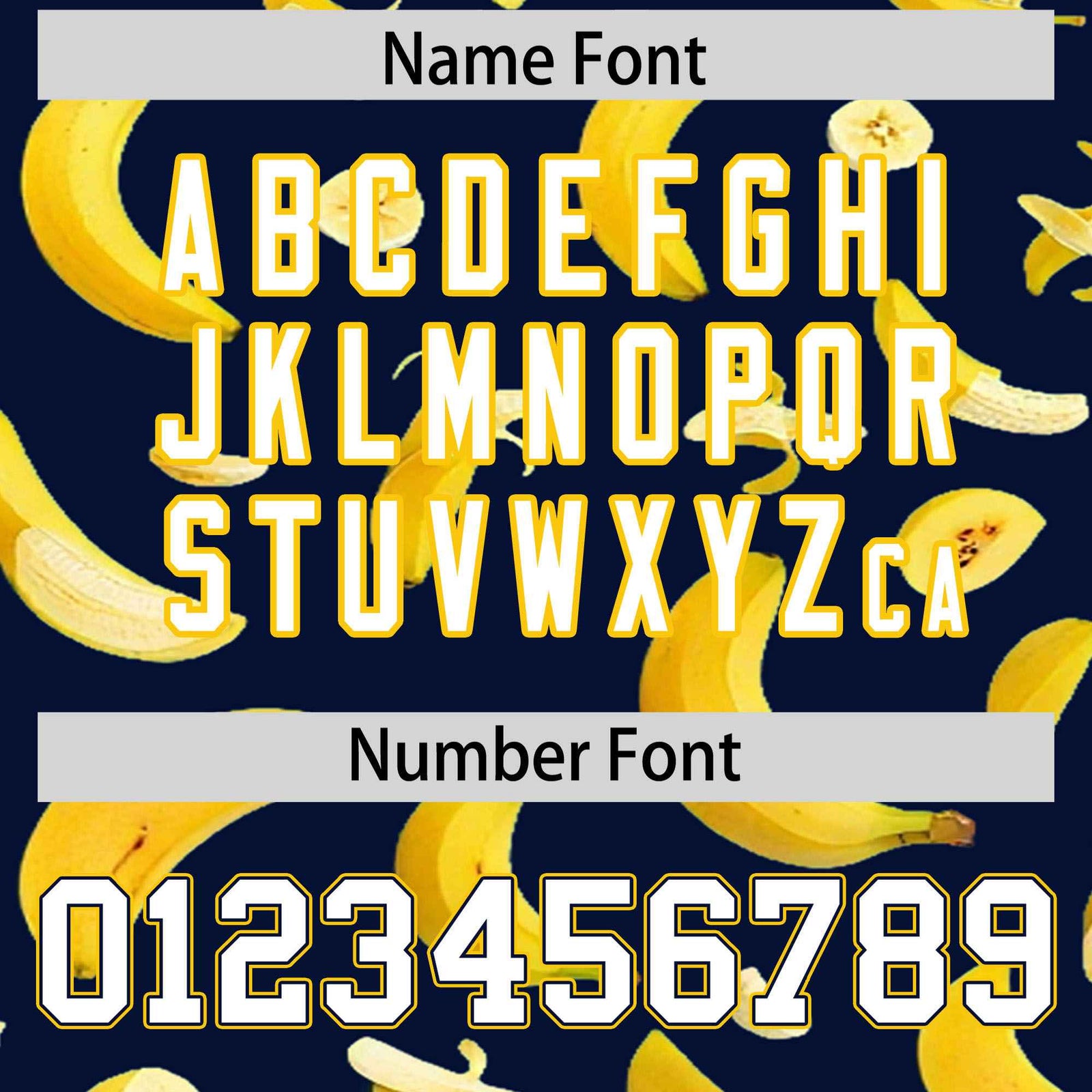 Custom Navy Varsity Full-Zip Banana Pattern Letterman Bomber Jacket | Graffiti Pattern | Embroidery&Dye-sublimation printing | KXKSHOP