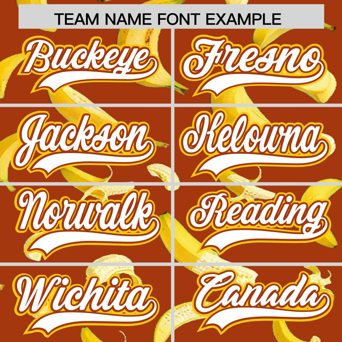 Custom Dark Orange Varsity Full-Zip Banana Pattern Letterman Bomber Jacket | Graffiti Pattern | Embroidery&amp;Dye-sublimation printing | KXKSHOP