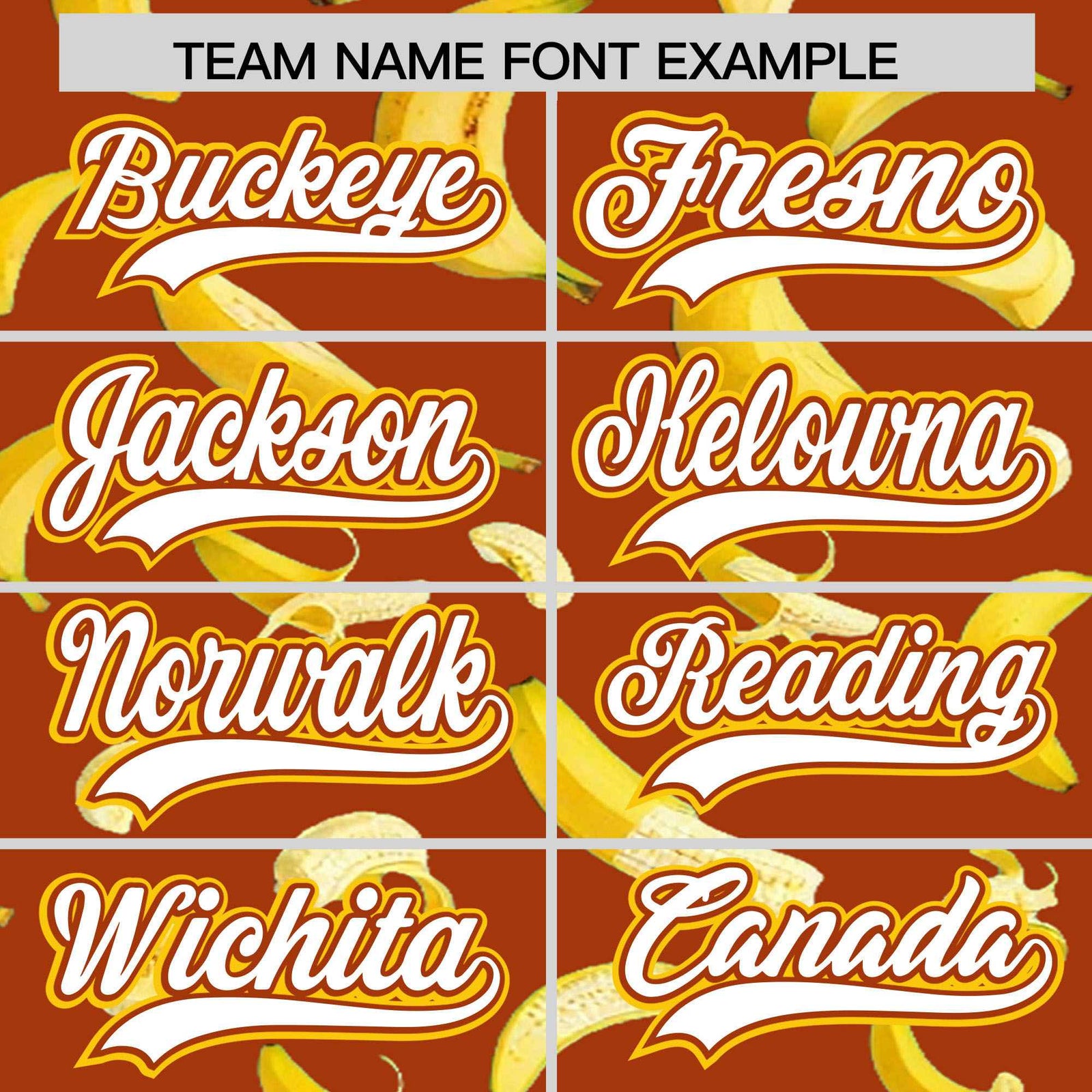 Custom Dark Orange Varsity Full-Zip Banana Pattern Letterman Bomber Jacket | Graffiti Pattern | Embroidery&Dye-sublimation printing | KXKSHOP