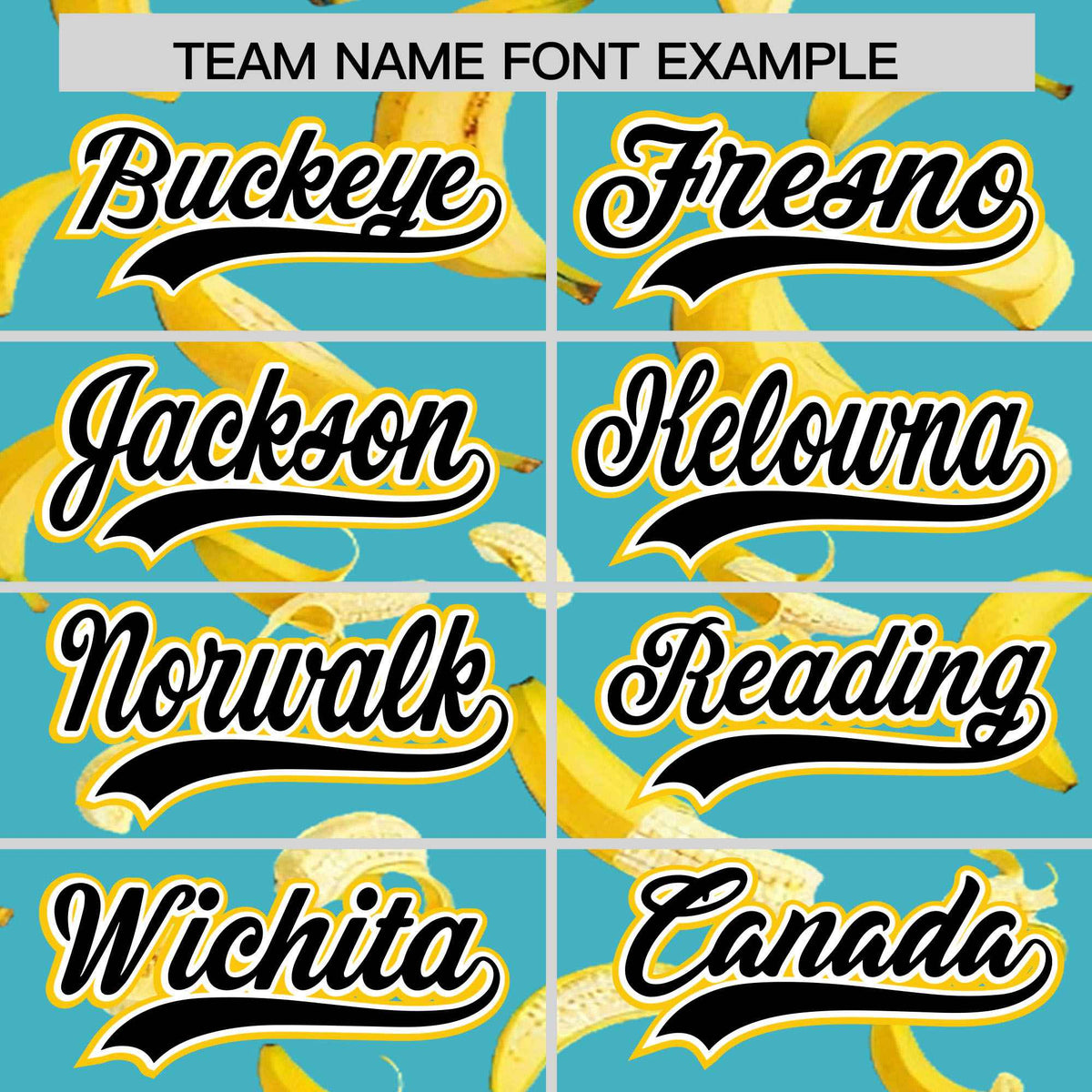 Custom Sky Blue Varsity Full-Zip Banana Pattern Letterman Bomber Jacket | Graffiti Pattern | Embroidery&amp;Dye-sublimation printing | KXKSHOP