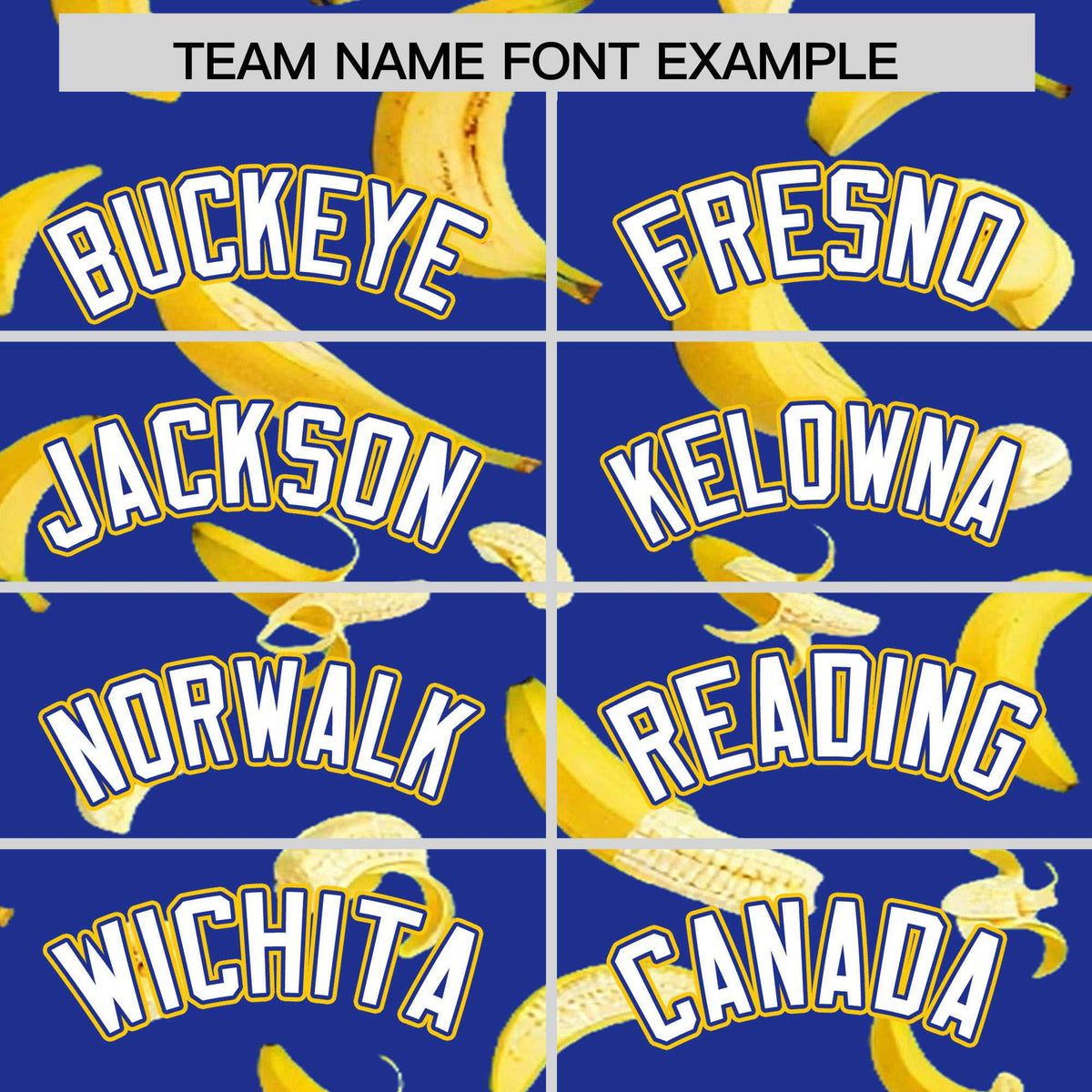 Custom Royal Blue Varsity Full-Zip Banana Pattern Letterman Bomber Jacket | Graffiti Pattern | Embroidery&amp;Dye-sublimation printing | KXKSHOP