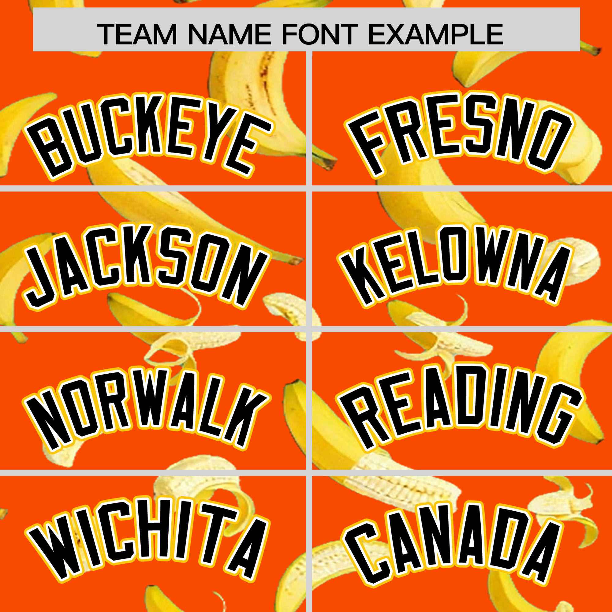 Custom Orange Varsity Full-Zip Banana Pattern Letterman Bomber Jacket | Graffiti Pattern | Embroidery&Dye-sublimation printing | KXKSHOP