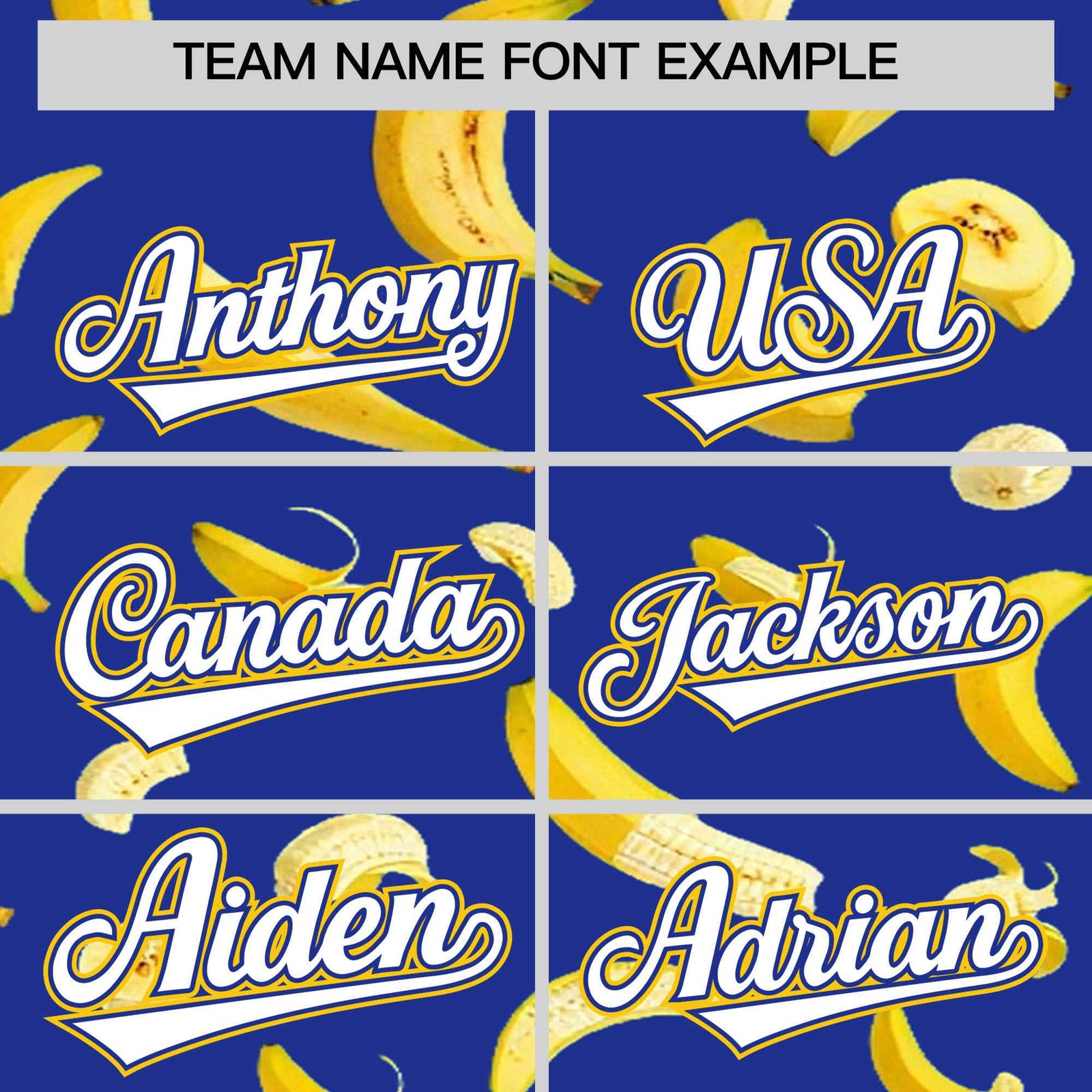 Custom Royal Blue Varsity Full-Zip Banana Pattern Letterman Bomber Jacket | Graffiti Pattern | Embroidery&Dye-sublimation printing | KXKSHOP