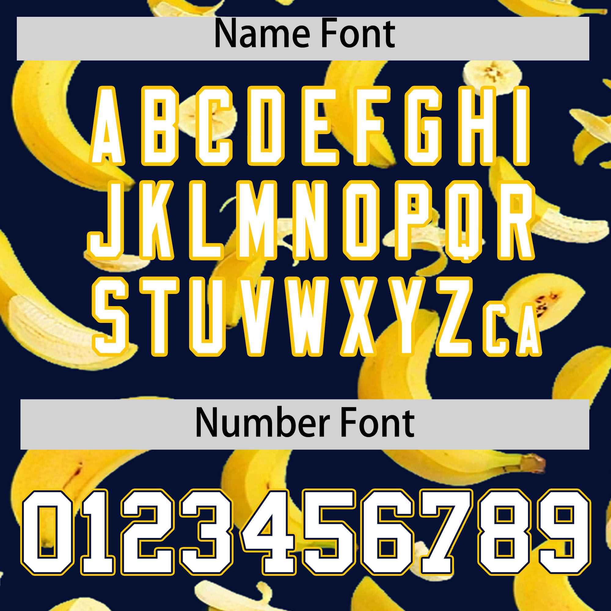 Custom Navy Varsity Full-Zip Banana Pattern Letterman Bomber Jacket | Graffiti Pattern | Embroidery&Dye-sublimation printing | KXKSHOP