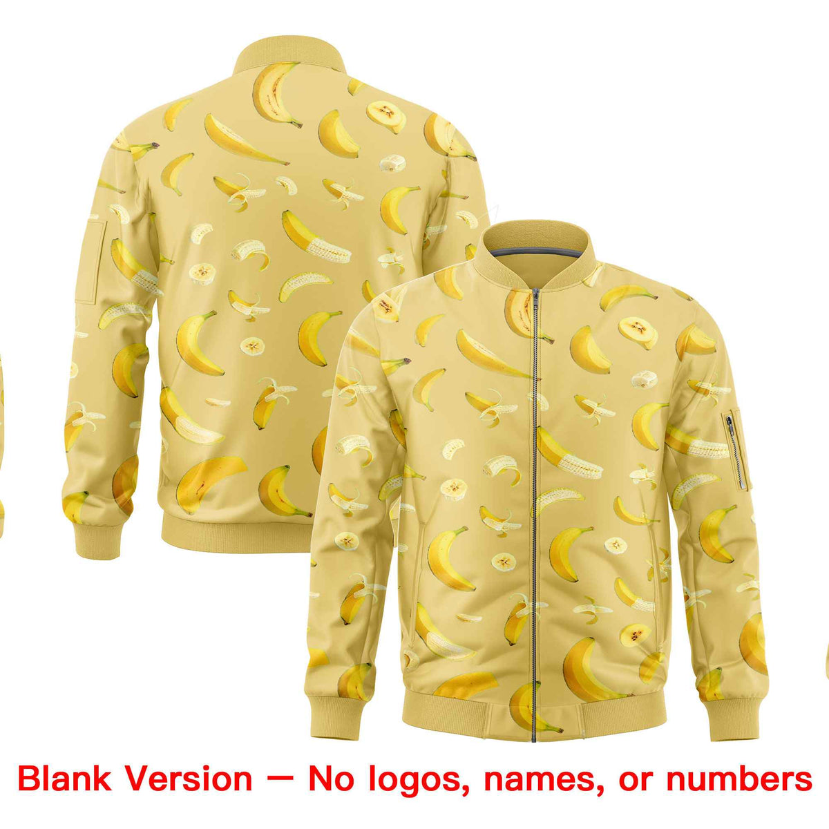 Custom Old Gold Varsity Full-Zip Banana Pattern Letterman Bomber Jacket | Graffiti Pattern | Embroidery&amp;Dye-sublimation printing | KXKSHOP