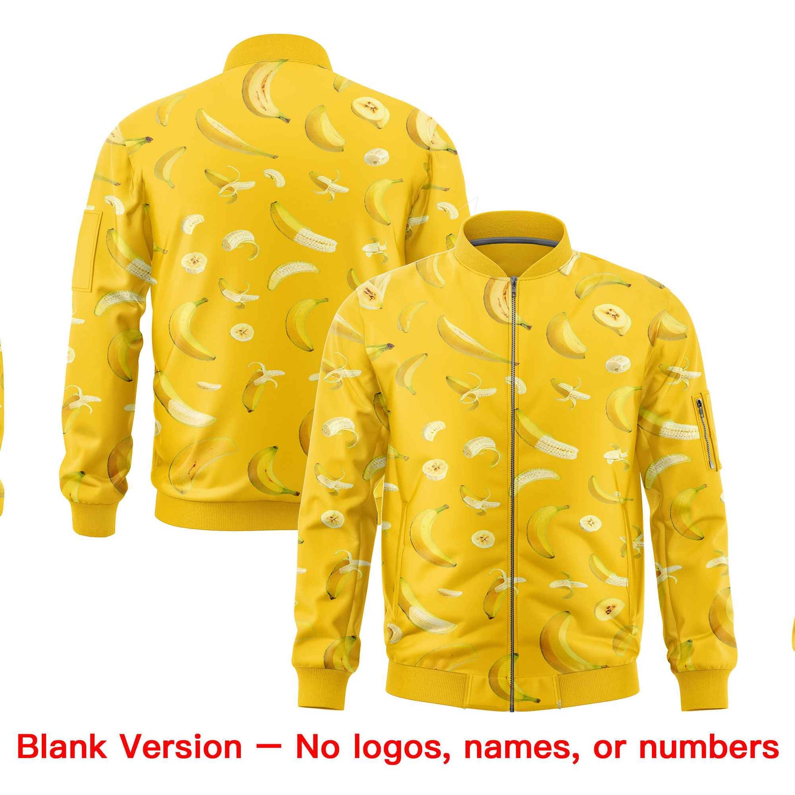 Custom Gold Varsity Full-Zip Banana Pattern Letterman Bomber Jacket | Graffiti Pattern | Embroidery&Dye-sublimation printing | KXKSHOP