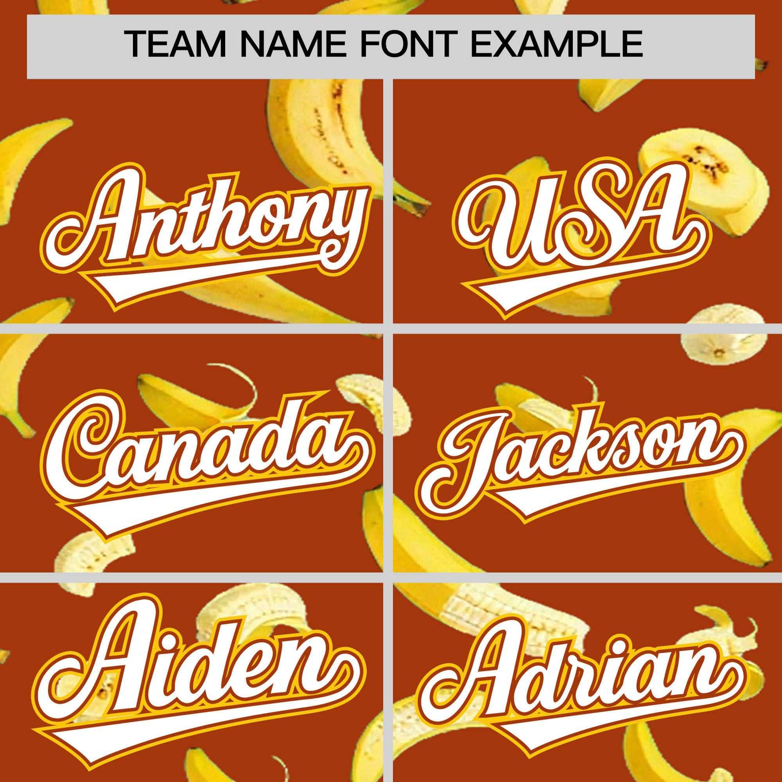 Custom Dark Orange Varsity Full-Zip Banana Pattern Letterman Bomber Jacket | Graffiti Pattern | Embroidery&Dye-sublimation printing | KXKSHOP