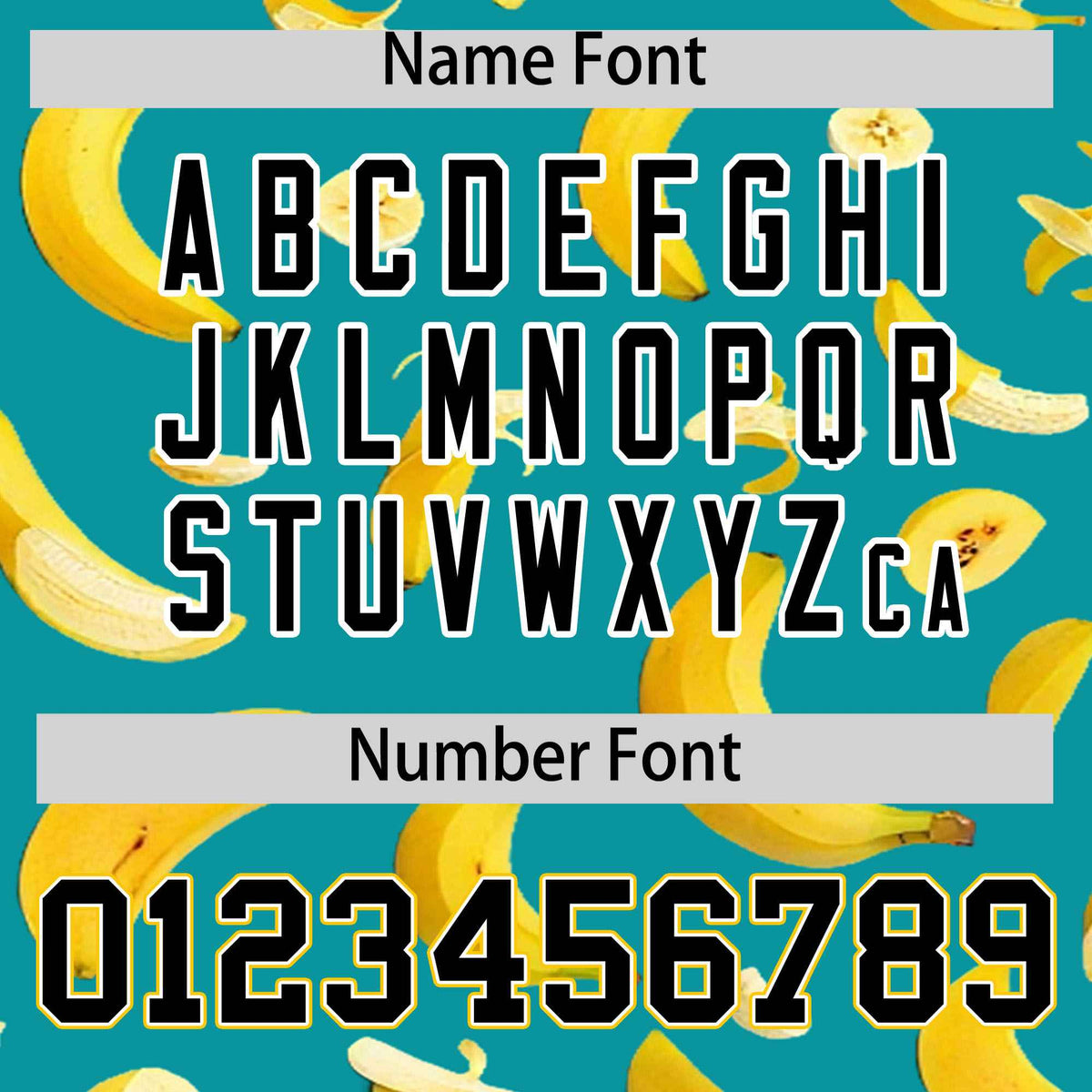 Custom Aqua Varsity Full-Zip Banana Pattern Letterman Bomber Jacket | Graffiti Pattern | Embroidery&amp;Dye-sublimation printing | KXKSHOP