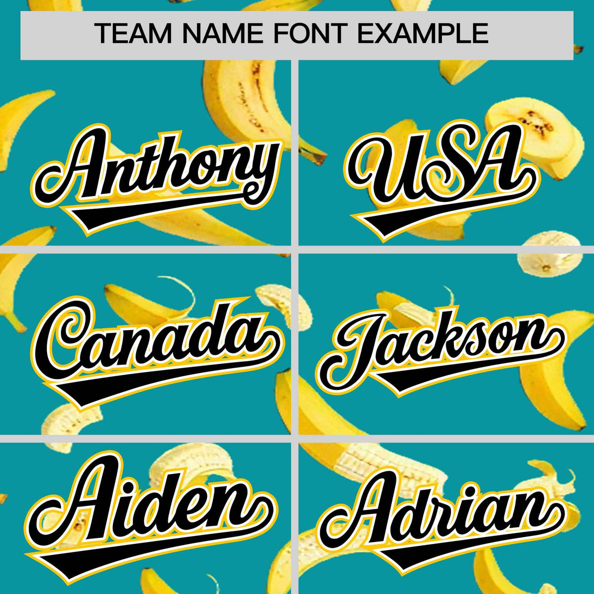 Custom Aqua Varsity Full-Zip Banana Pattern Letterman Bomber Jacket | Graffiti Pattern | Embroidery&amp;Dye-sublimation printing | KXKSHOP