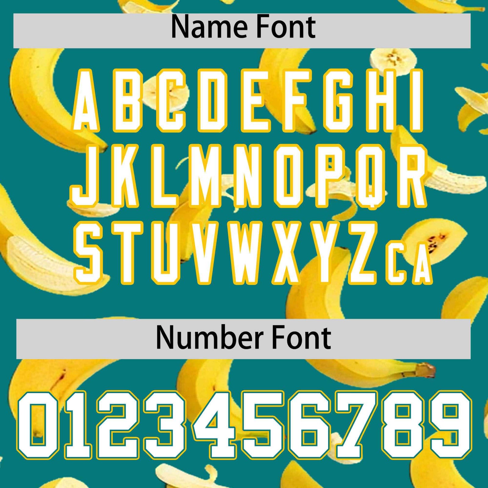 Custom Teal Varsity Full-Zip Banana Pattern Letterman Bomber Jacket | Graffiti Pattern | Embroidery&Dye-sublimation printing | KXKSHOP