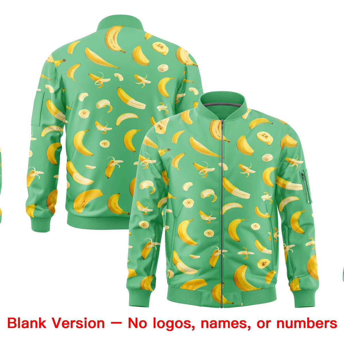 Custom Neon Green Varsity Full-Zip Banana Pattern Letterman Bomber Jacket | Graffiti Pattern | Embroidery&amp;Dye-sublimation printing | KXKSHOP
