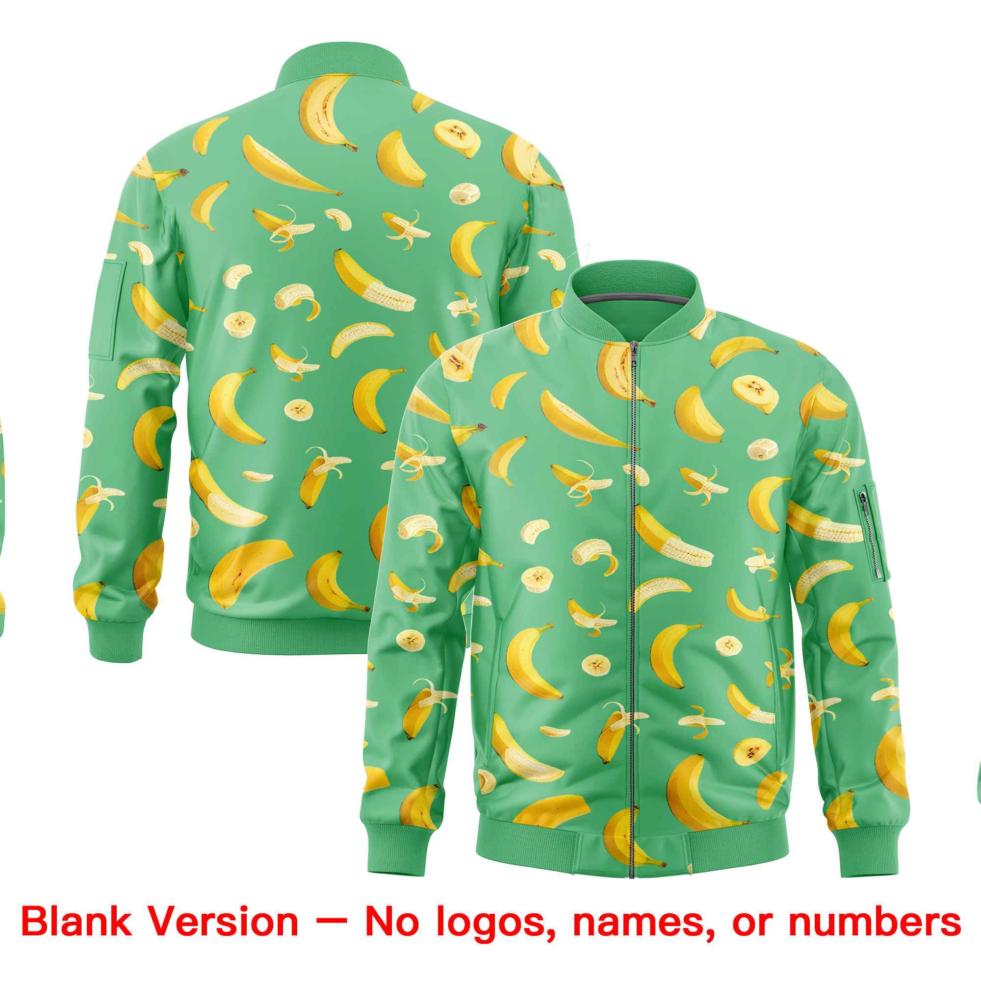 Custom Neon Green Varsity Full-Zip Banana Pattern Letterman Bomber Jacket | Graffiti Pattern | Embroidery&Dye-sublimation printing | KXKSHOP