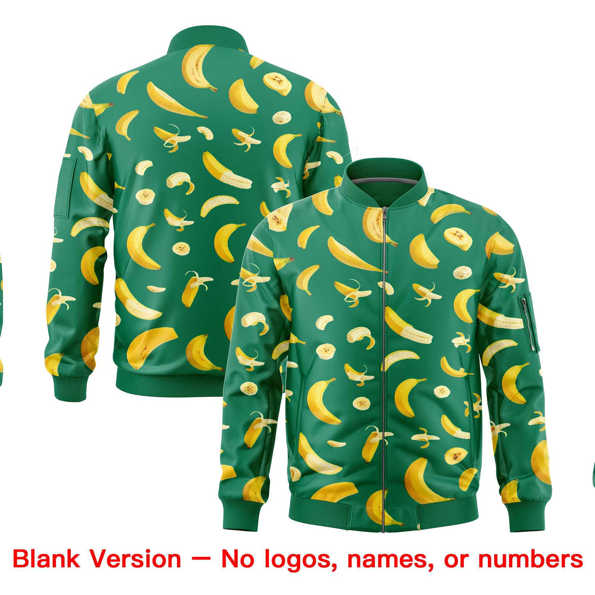 Custom Kelly Green Varsity Full-Zip Banana Pattern Letterman Bomber Jacket | Graffiti Pattern | Embroidery&amp;Dye-sublimation printing | KXKSHOP
