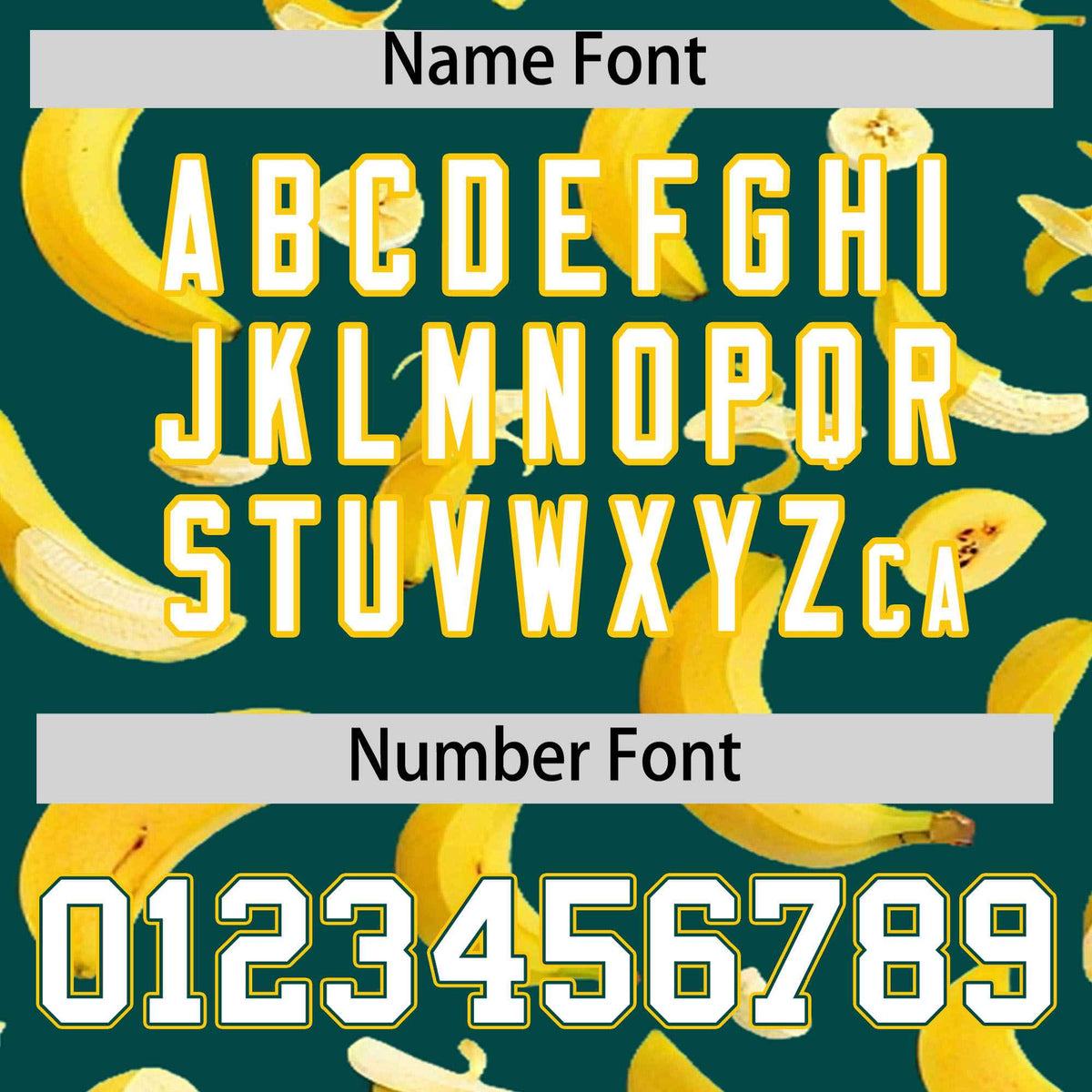 Custom Midnight Green Varsity Full-Zip Banana Pattern Letterman Bomber Jacket | Graffiti Pattern | Embroidery&amp;Dye-sublimation printing | KXKSHOP