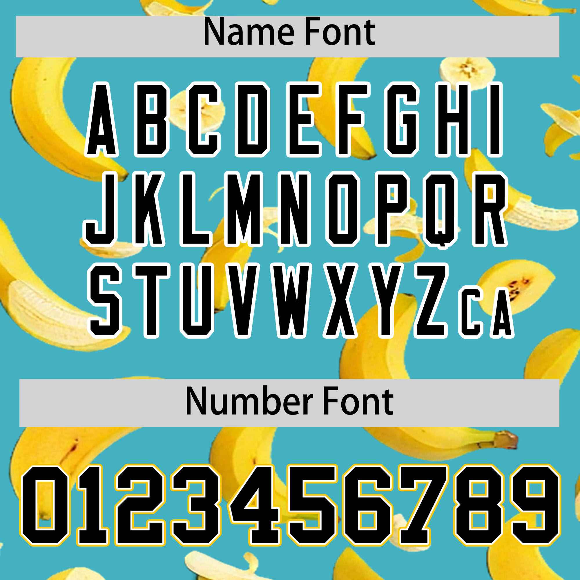 Custom Sky Blue Varsity Full-Zip Banana Pattern Letterman Bomber Jacket | Graffiti Pattern | Embroidery&Dye-sublimation printing | KXKSHOP