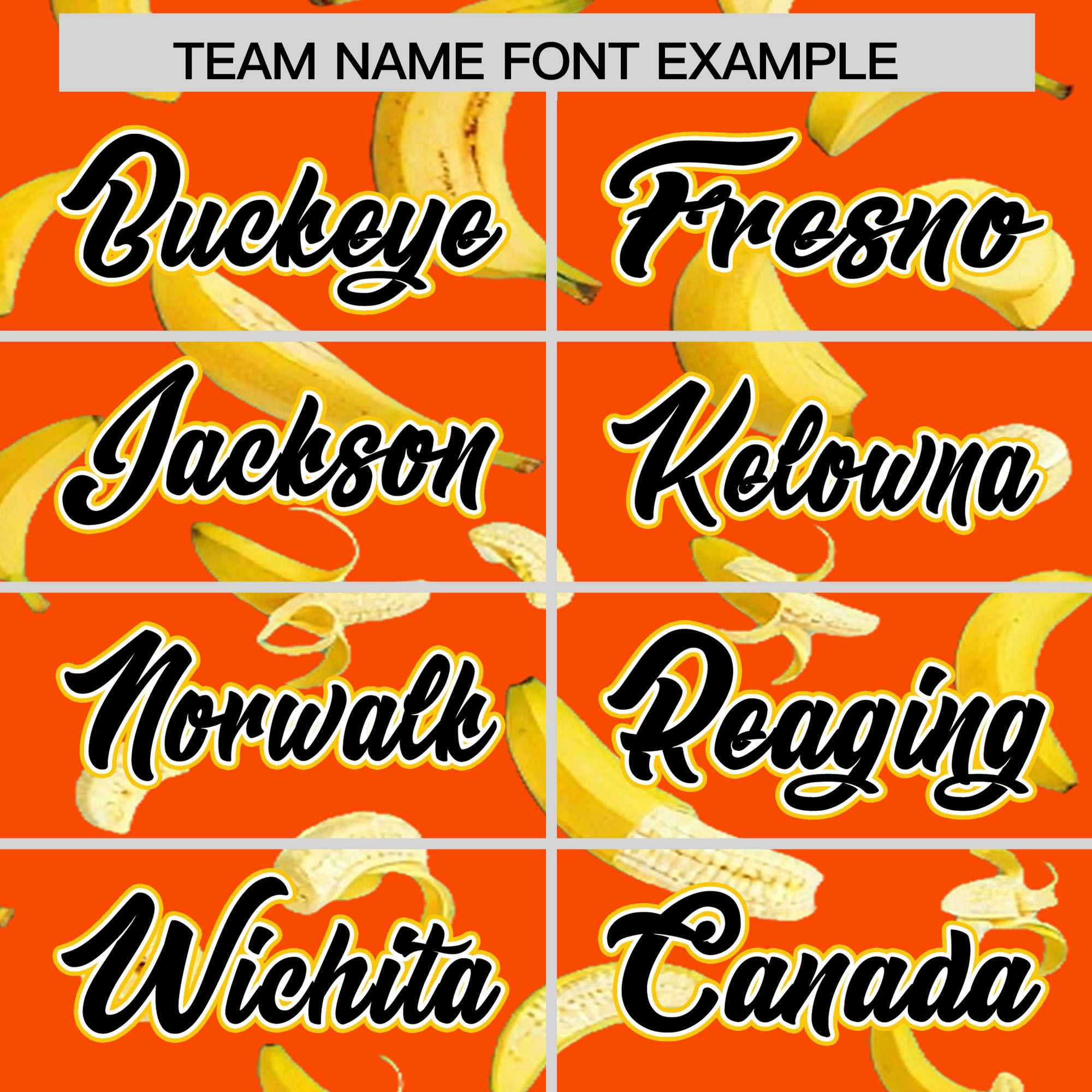 Custom Orange Varsity Full-Zip Banana Pattern Letterman Bomber Jacket | Graffiti Pattern | Embroidery&Dye-sublimation printing | KXKSHOP