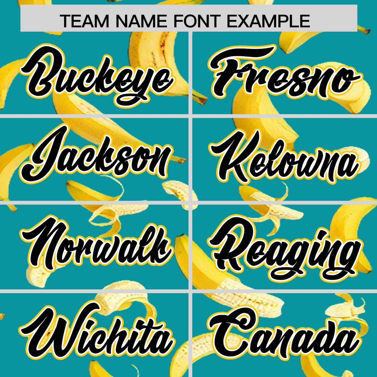 Custom Aqua Varsity Full-Zip Banana Pattern Letterman Bomber Jacket | Graffiti Pattern | Embroidery&amp;Dye-sublimation printing | KXKSHOP