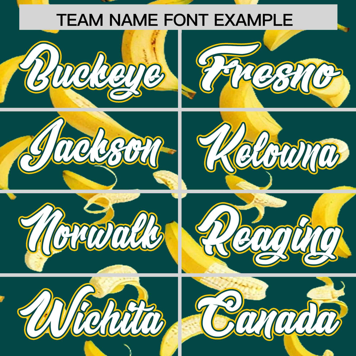 Custom Midnight Green Varsity Full-Zip Banana Pattern Letterman Bomber Jacket | Graffiti Pattern | Embroidery&amp;Dye-sublimation printing | KXKSHOP