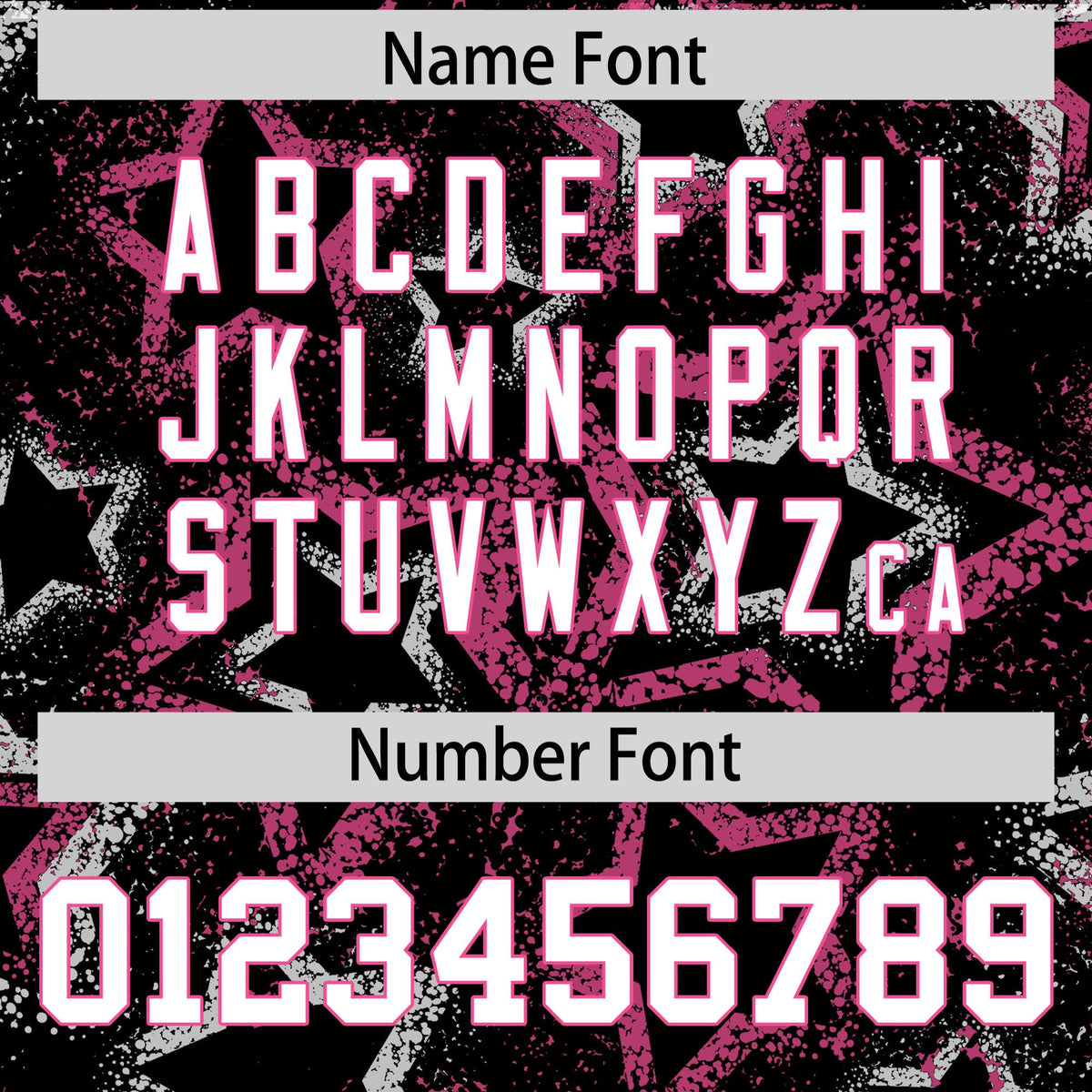 Custom Black Varsity Full-Zip Star Pattern Letterman Bomber Jacket