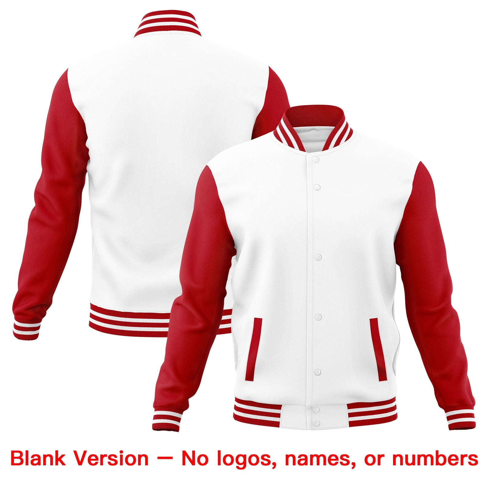 Custom White Red Gray Raglan Sleeves Full-Snap Letterman Cotton Fabric Jacket| KXKSHOP