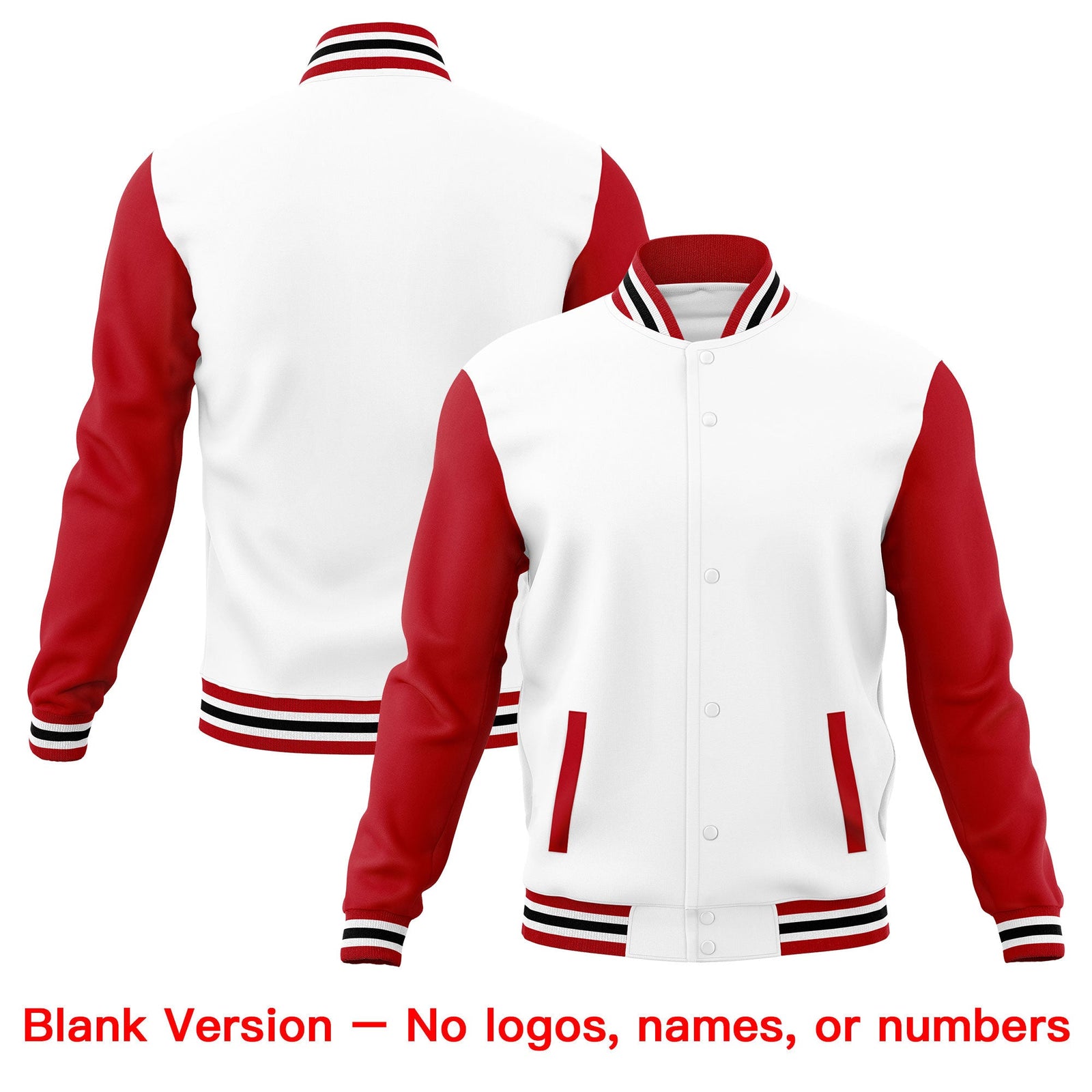 Custom White Red Raglan Sleeves Full-Snap Letterman Cotton Fabric Jacket| KXKSHOP