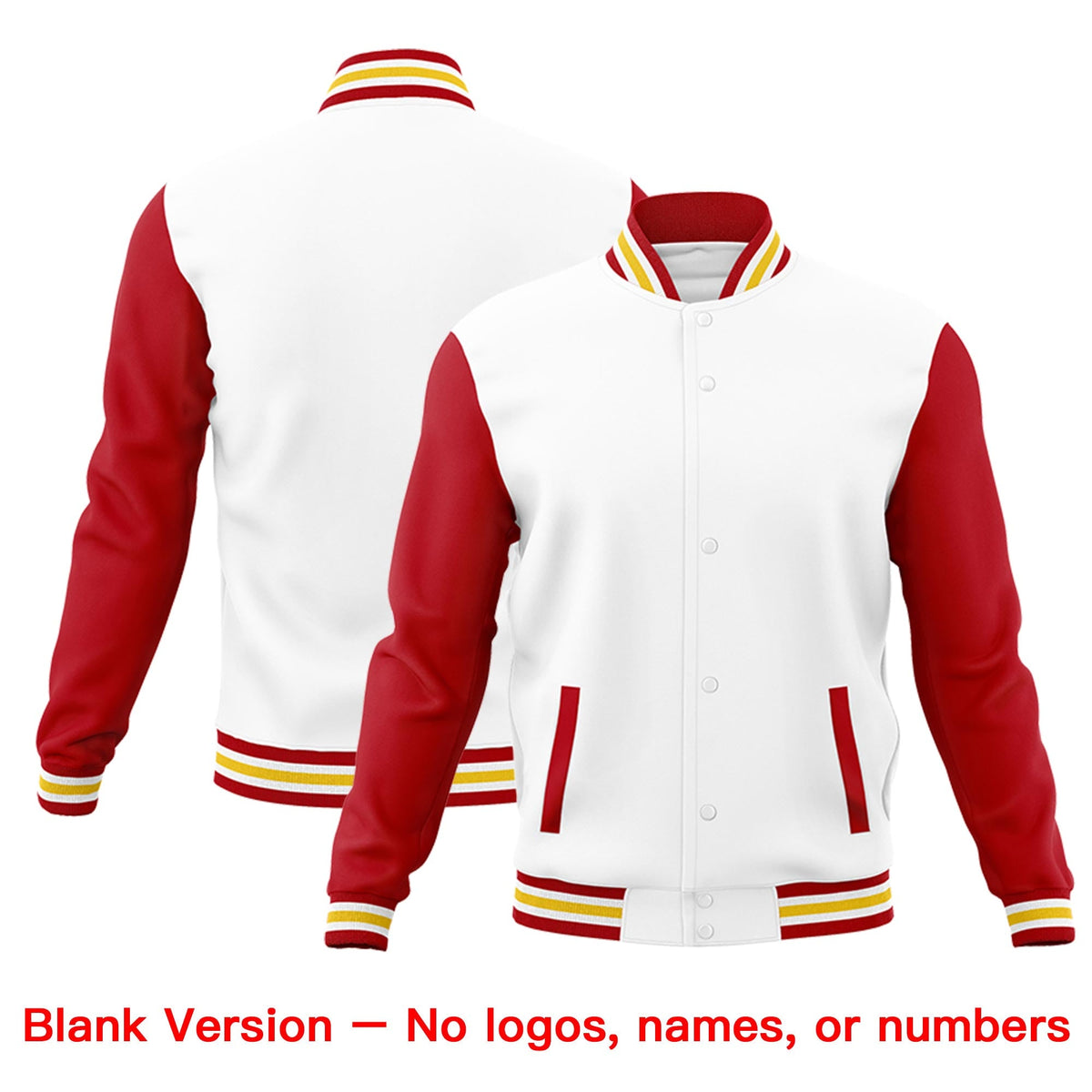 Custom White Red Gold Raglan Sleeves Classic Style Letterman Cotton Fabric Jacket| KXKSHOP