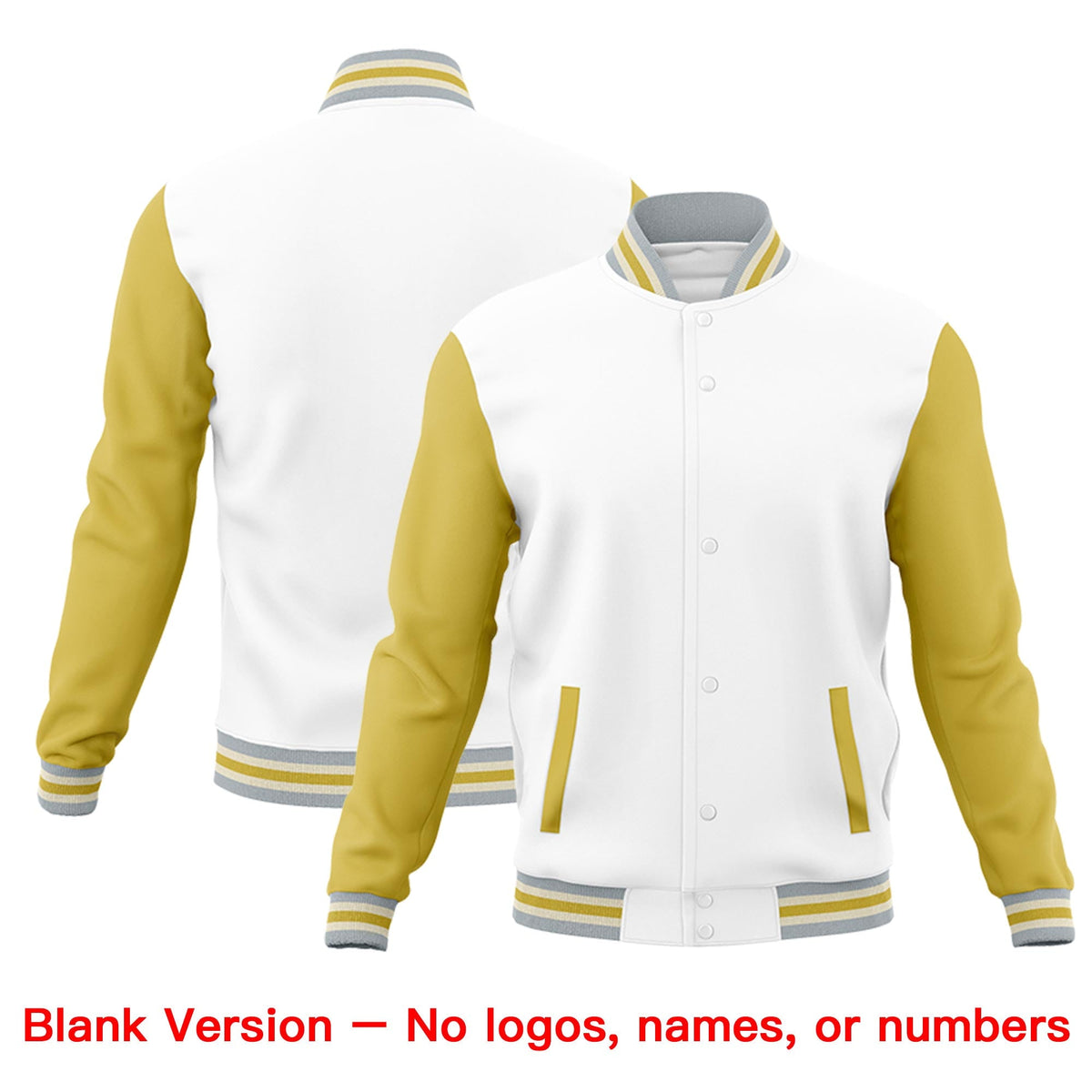Custom White Old Gold Gray Raglan Sleeves Classic Style Letterman Cotton Fabric Jacket| KXKSHOP