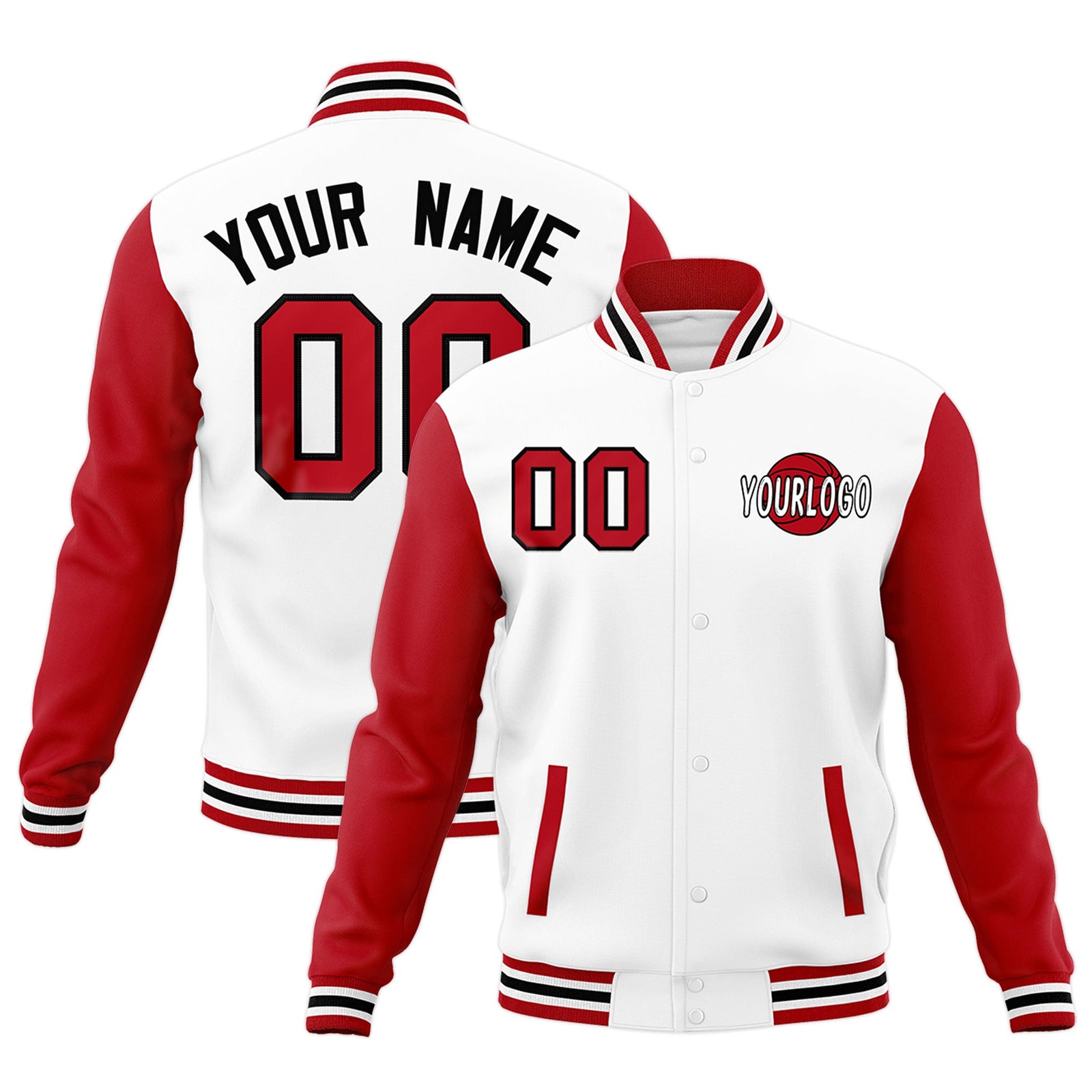 Custom White Red Black Raglan Sleeves Classic Style Letterman Cotton Fabric Jacket| KXKSHOP