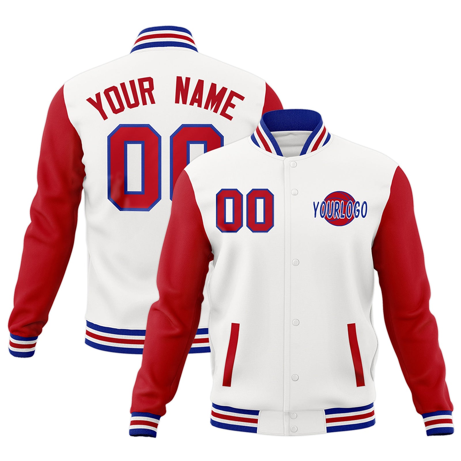 Custom White Red Royal Blue Raglan Sleeves Classic Style Letterman Cotton Fabric Jacket| KXKSHOP