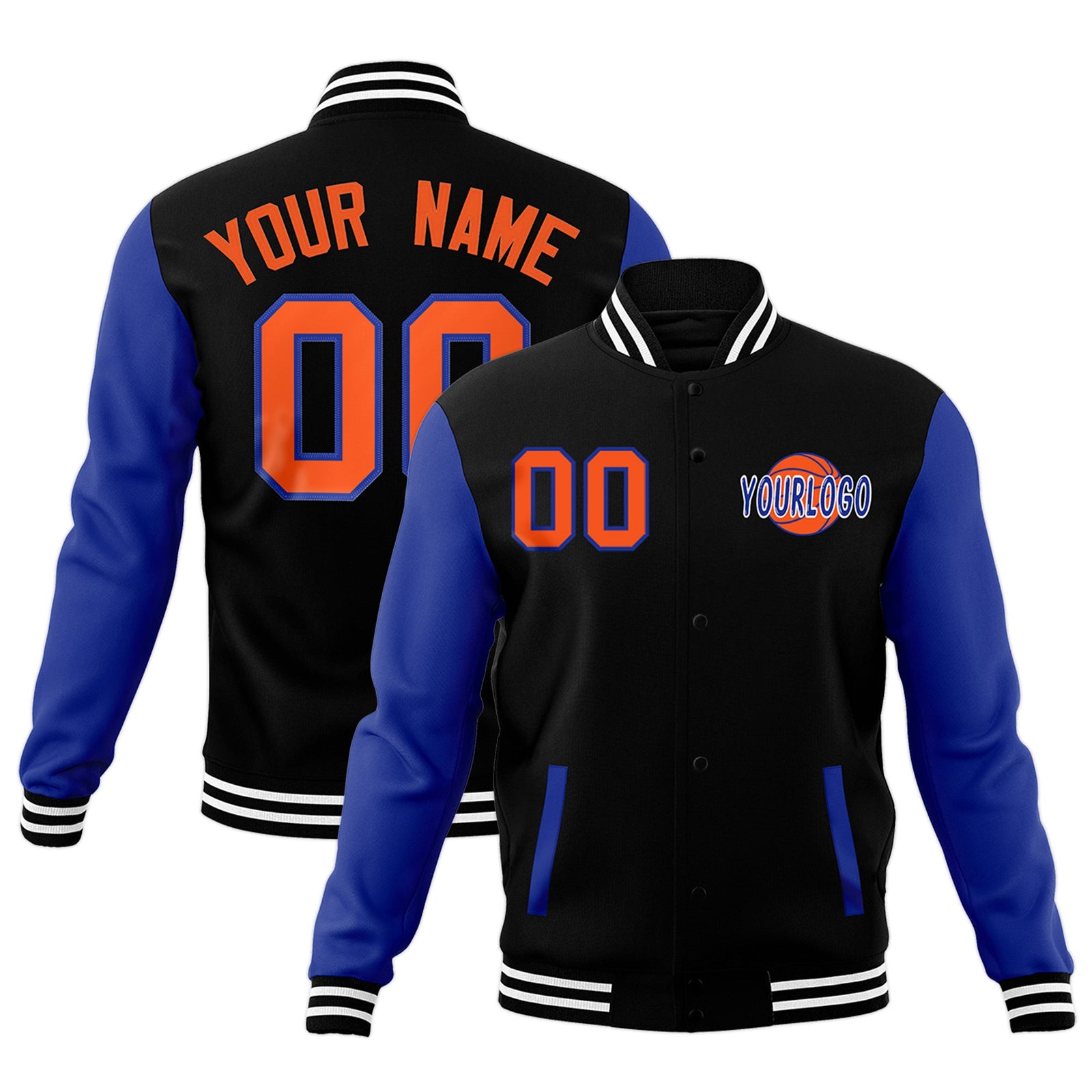 Custom Royal Blue Black Raglan Sleeves Classic Style Letterman Cotton Fabric Jacket| KXKSHOP
