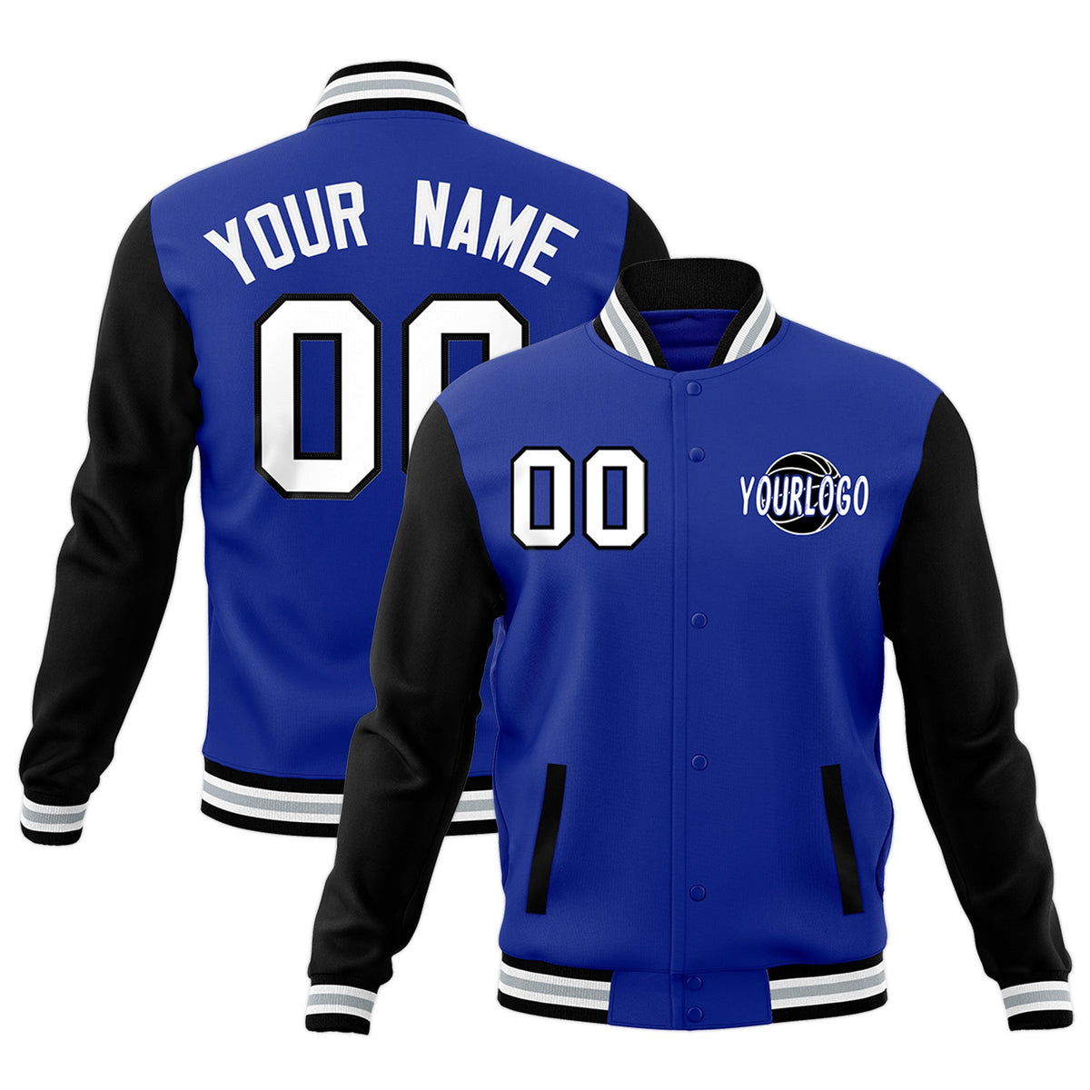 Custom Black Royal Blue Raglan Sleeves Classic Style Letterman Cotton Fabric Jacket| KXKSHOP