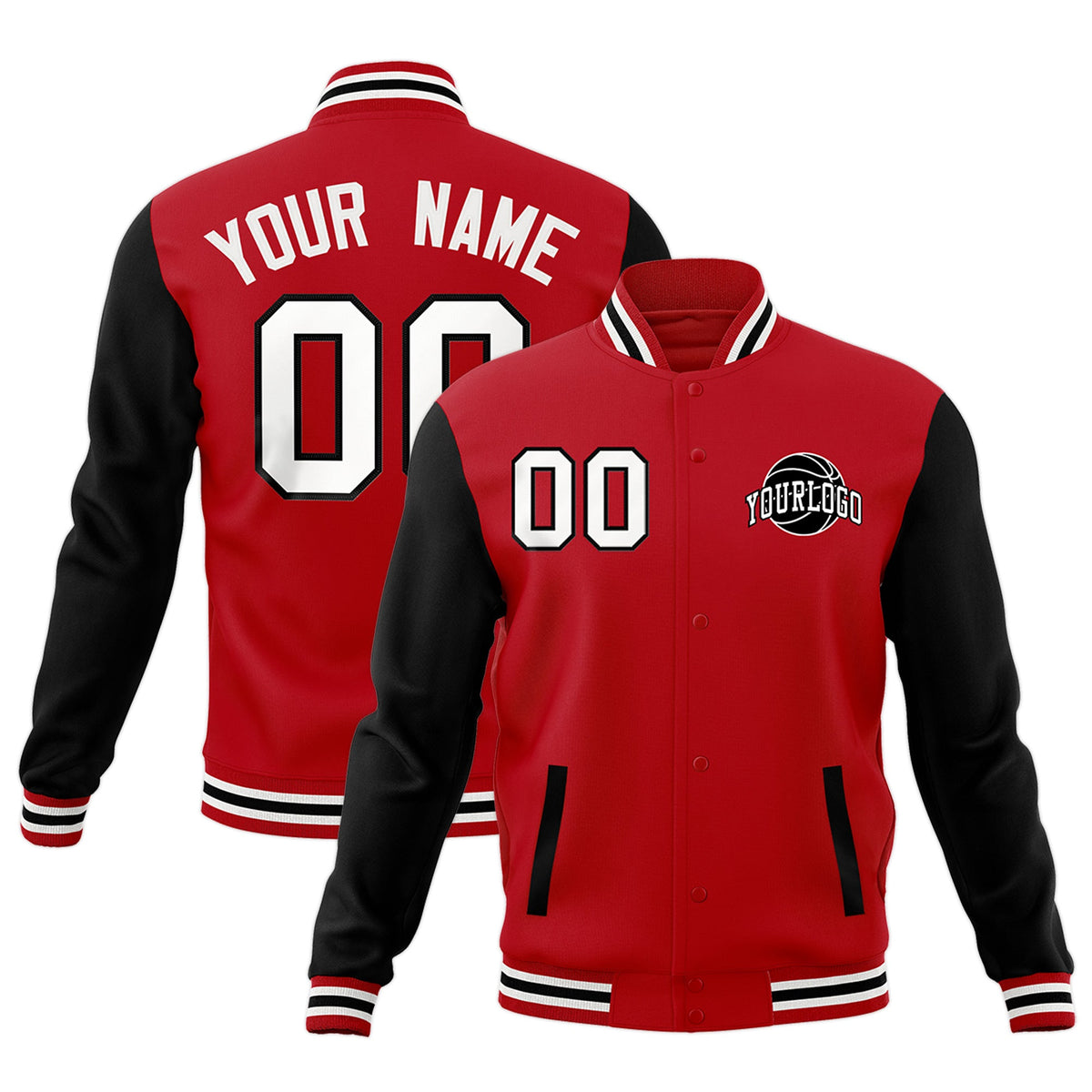 Custom Red Black White Raglan Sleeves Classic Style Letterman Cotton Fabric Jacket| KXKSHOP