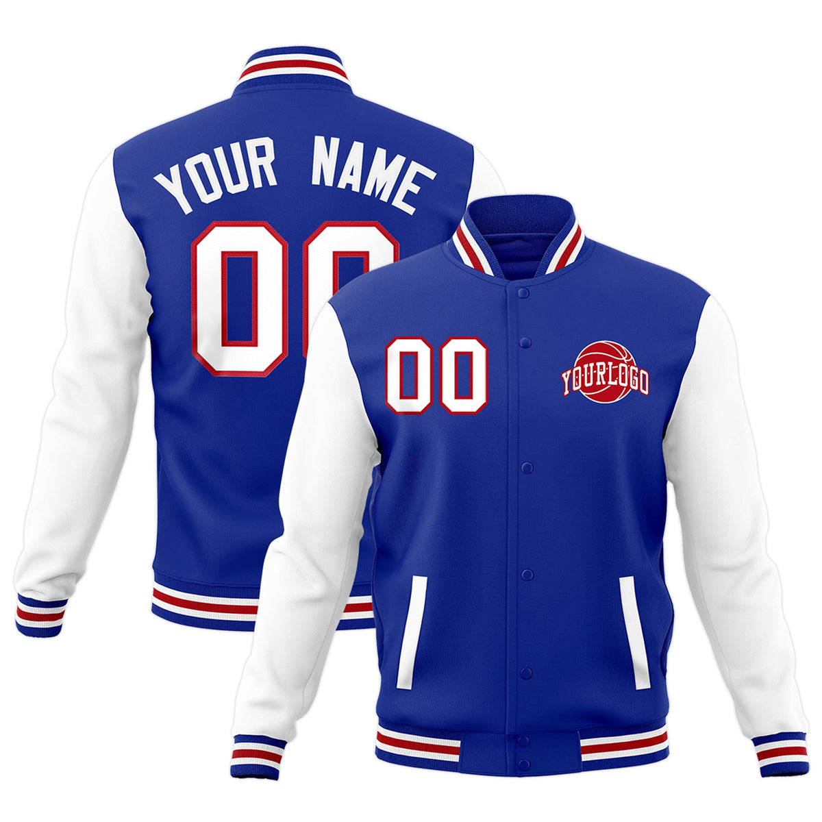 Custom Royal Blue White Red Raglan Sleeves Classic Style Letterman Cotton Fabric Jacket| KXKSHOP