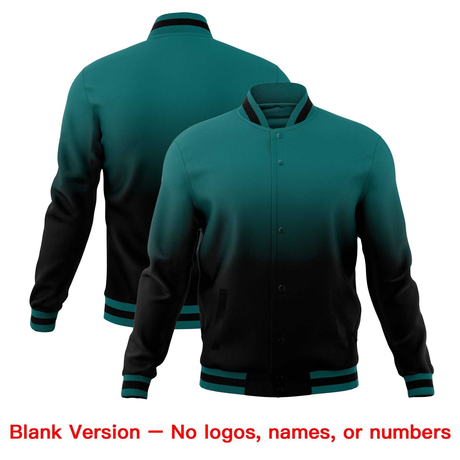 Custom Teal Black Full-Snap Varsity Personalization Gradient Fashion Letterman Jacket