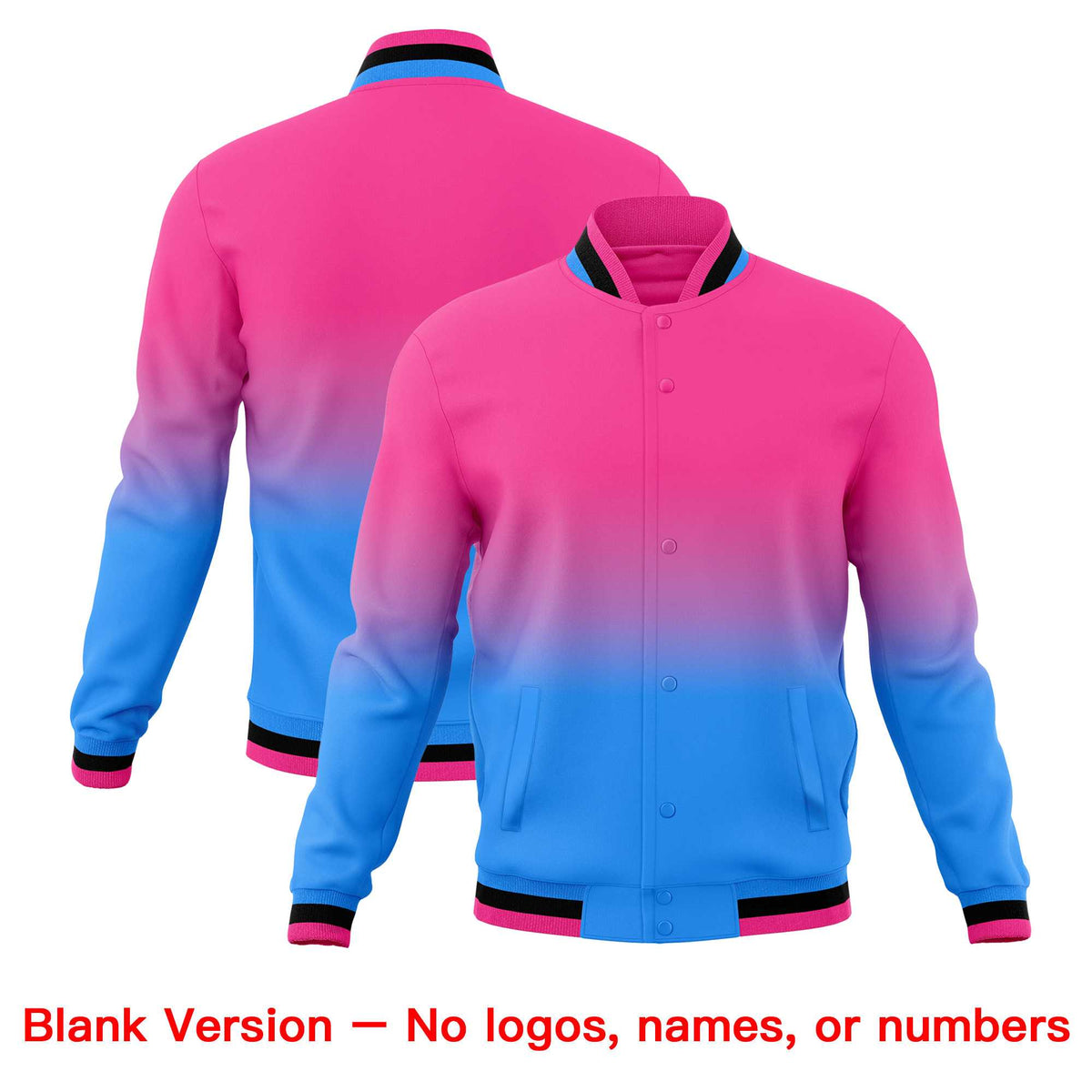 Custom Pink Powder Blue Full-Snap Varsity Personalization Gradient Fashion Letterman Jacket