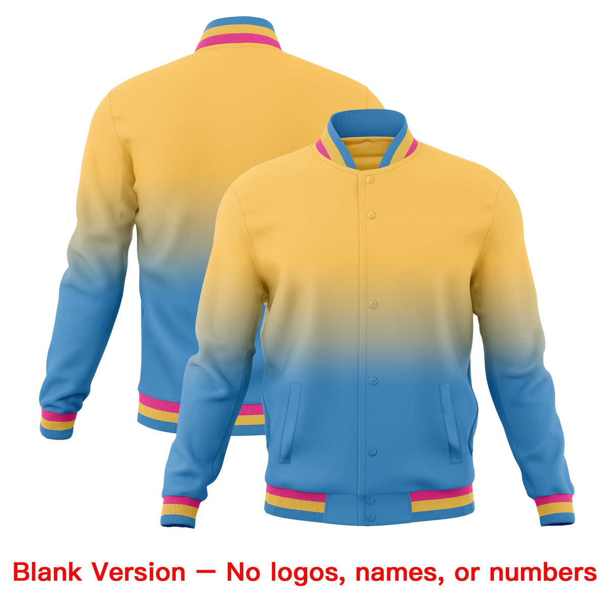 Custom Khaki Light blue Full-Snap Varsity Personalization Gradient Fashion Letterman Jacket