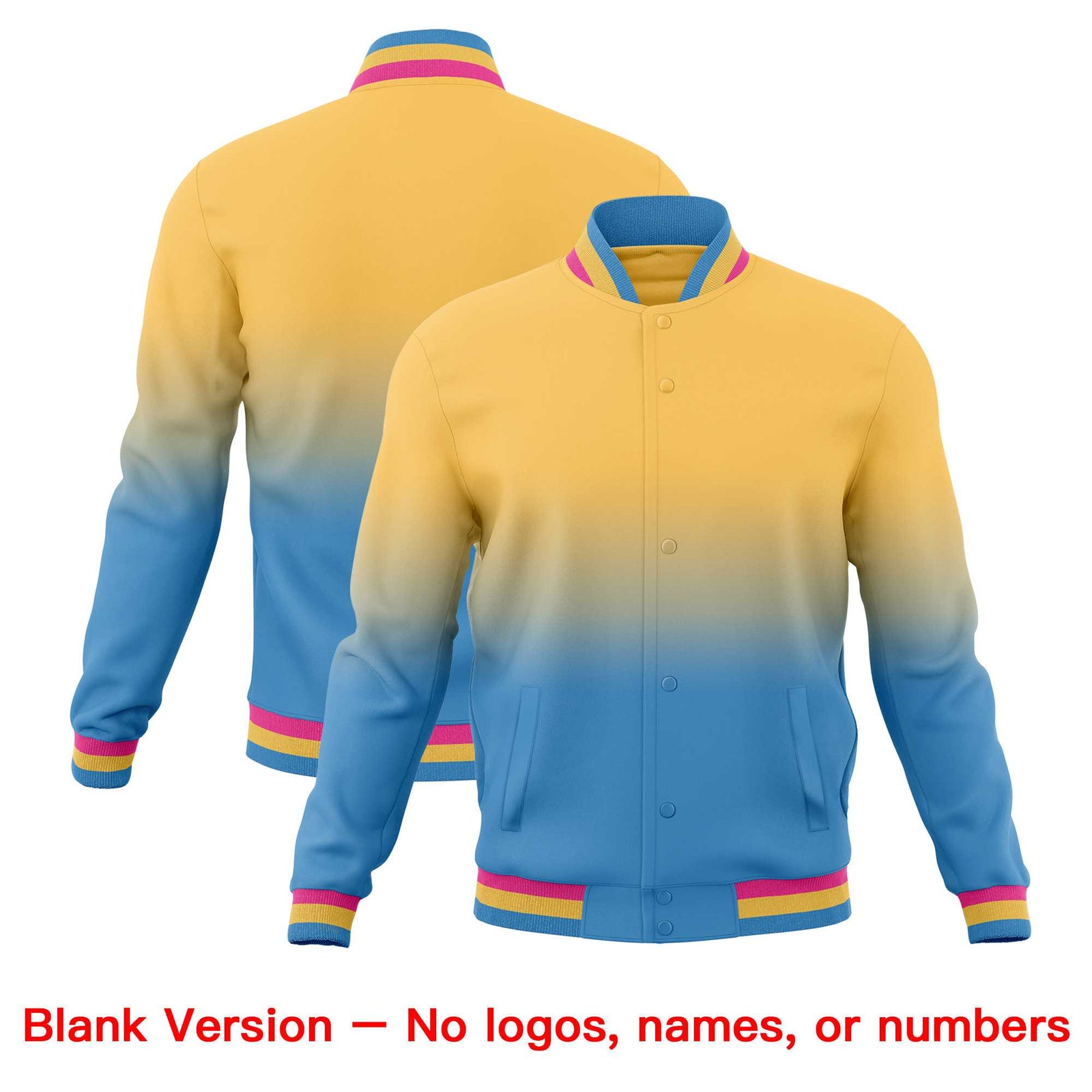 Custom Khaki Light blue Full-Snap Varsity Personalization Gradient Fashion Letterman Jacket