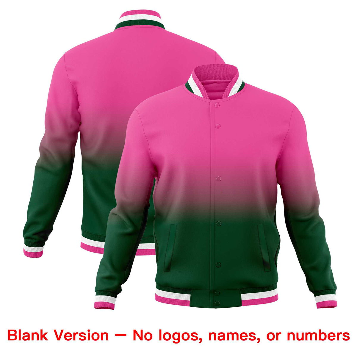 Custom Green Pink Full-Snap Varsity Personalization Gradient Fashion Letterman Jacket