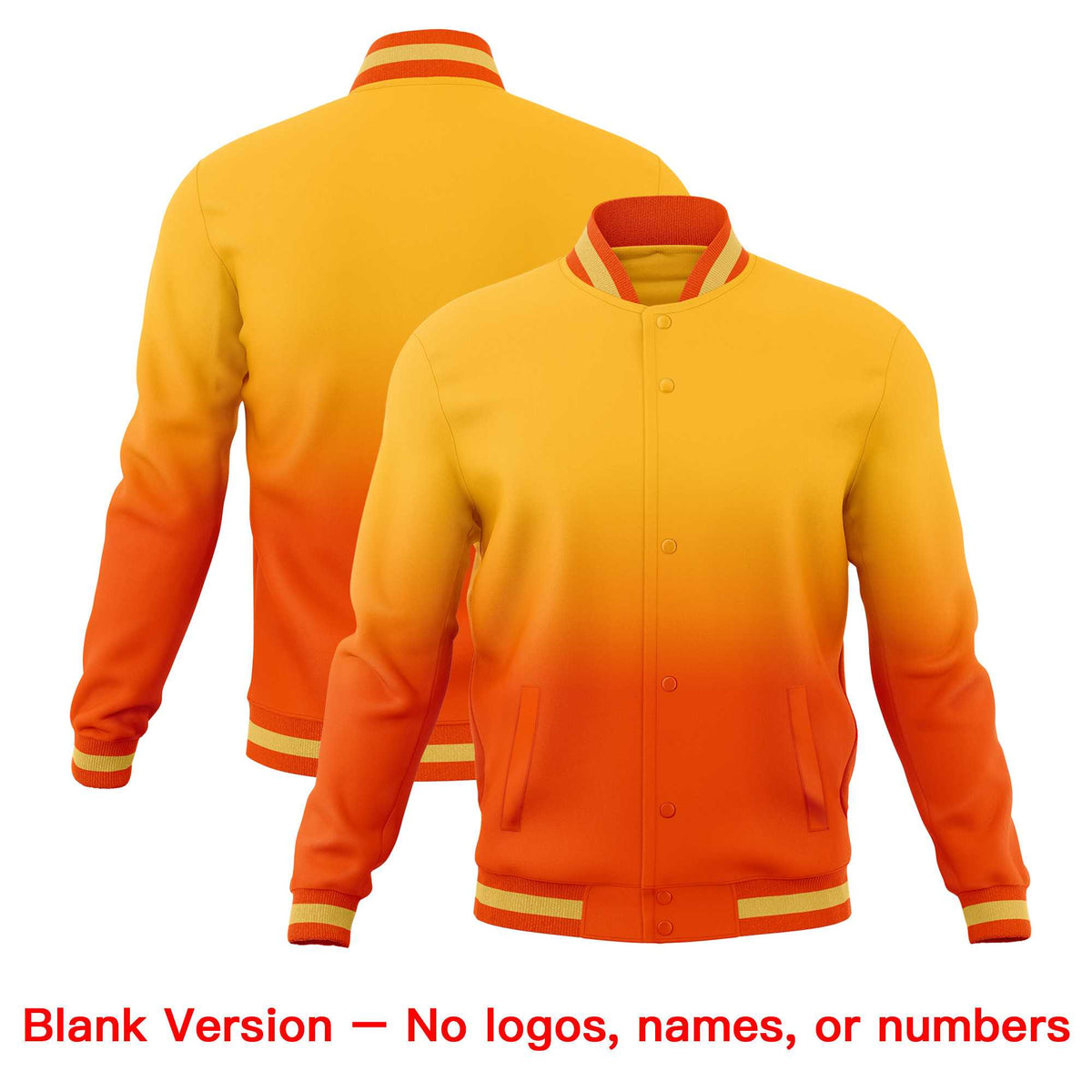 Custom Orange Gold Full-Snap Varsity Personalization Gradient Fashion Letterman Jacket