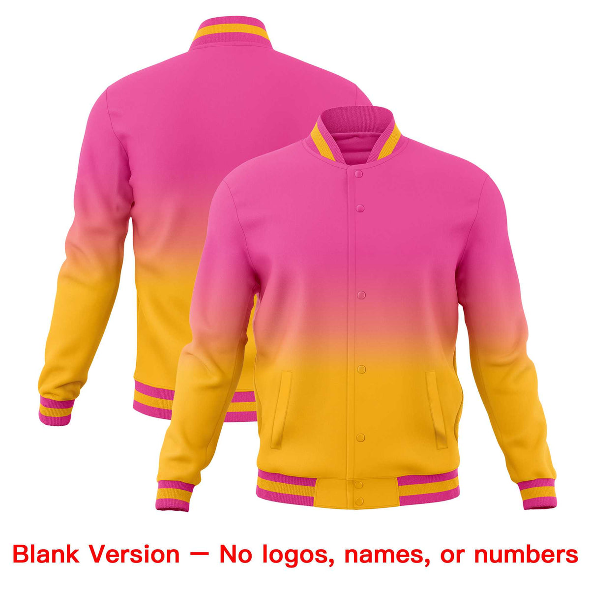Custom Pink Gold Full-Snap Varsity Personalization Gradient Fashion Letterman Jacket