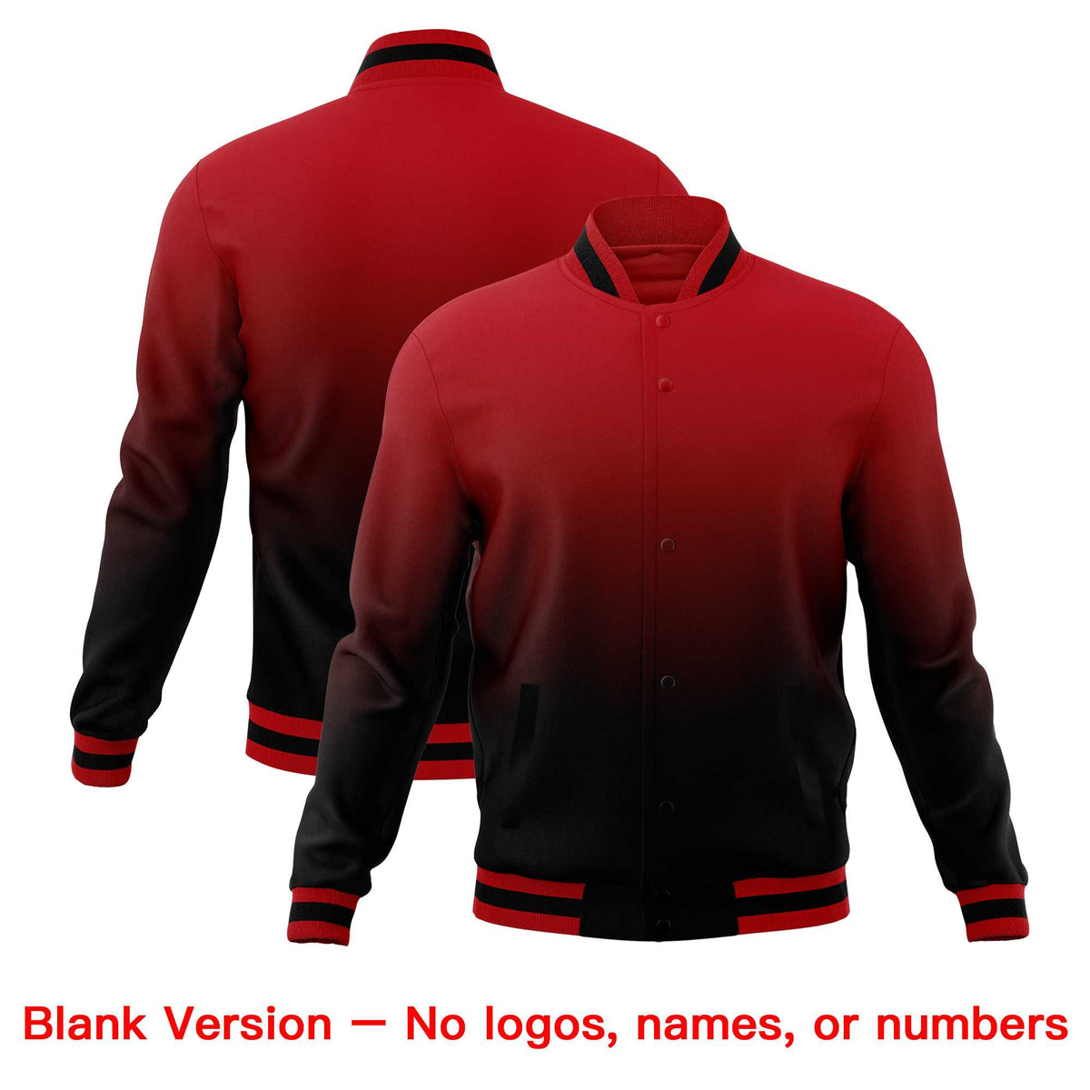 Custom Red Black Full-Snap Varsity Personalization Gradient Fashion Letterman Jacket