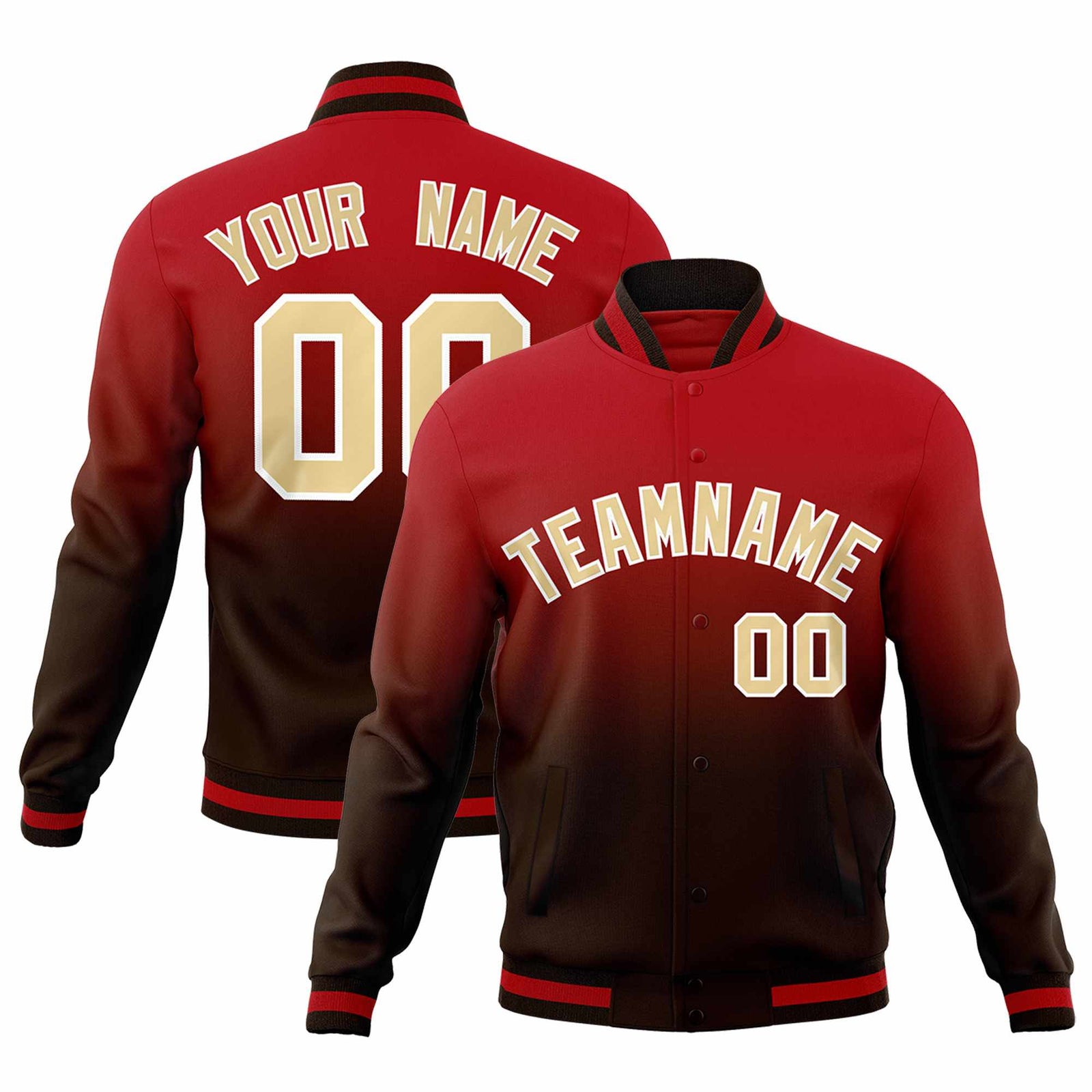 Custom Brown Red Full-Snap Varsity Personalization Gradient Fashion Letterman Jacket