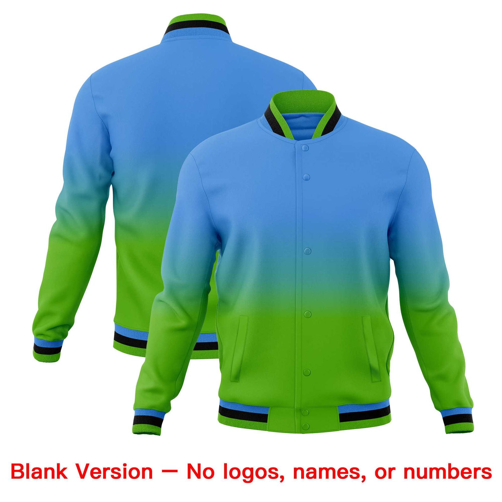 Custom Powder Blue Green Full-Snap Varsity Personalization Gradient Fashion Letterman Jacket