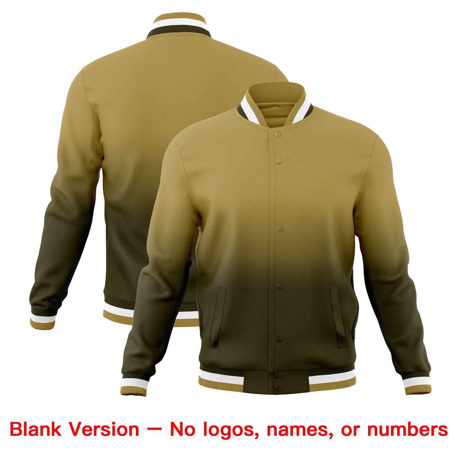Custom Desert Yellow Olive Full-Snap Varsity Personalization Gradient Fashion Letterman Jacket