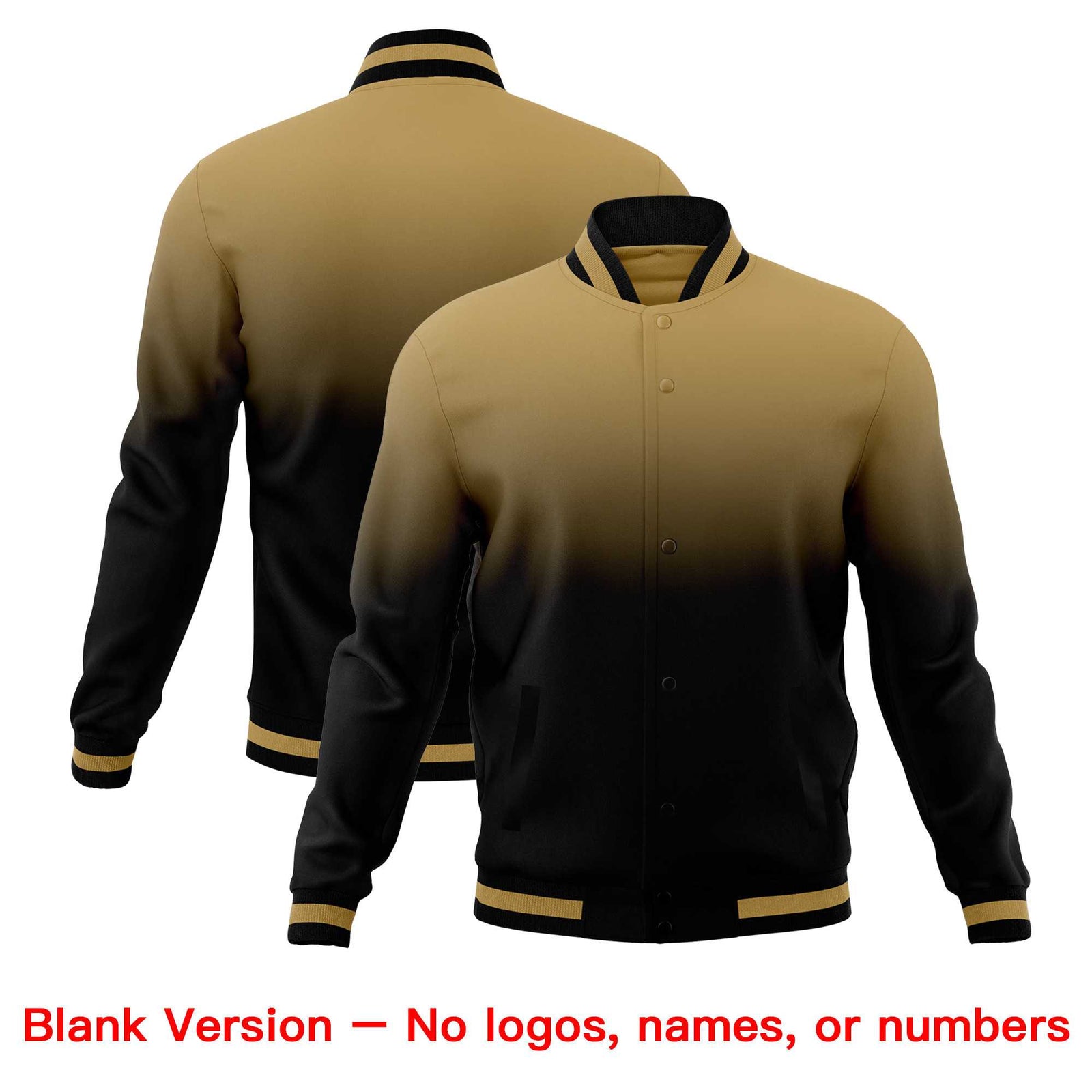 Custom Old Gold Black Full-Snap Varsity Personalization Gradient Fashion Letterman Jacket| KXKSHOP