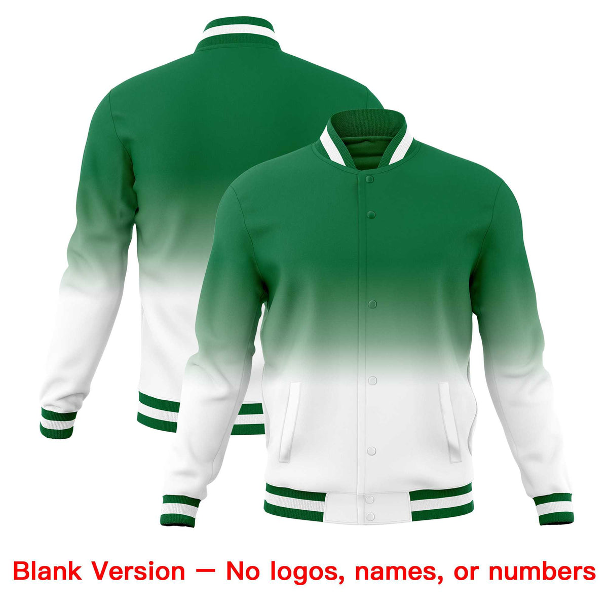 Custom Kelly Green White Full-Snap Varsity Personalization Gradient Fashion Letterman Jacket| KXKSHOP