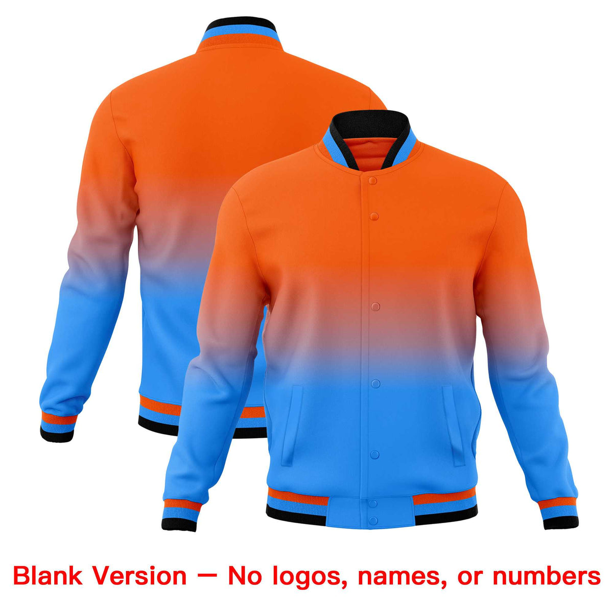 Custom Orange Powder Blue Full-Snap Varsity Personalization Gradient Fashion Letterman Jacket| KXKSHOP
