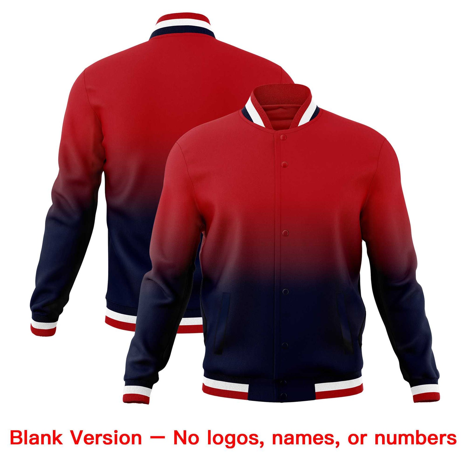 Custom Red Navy Full-Snap Varsity Personalization Gradient Fashion Letterman Jacket| KXKSHOP